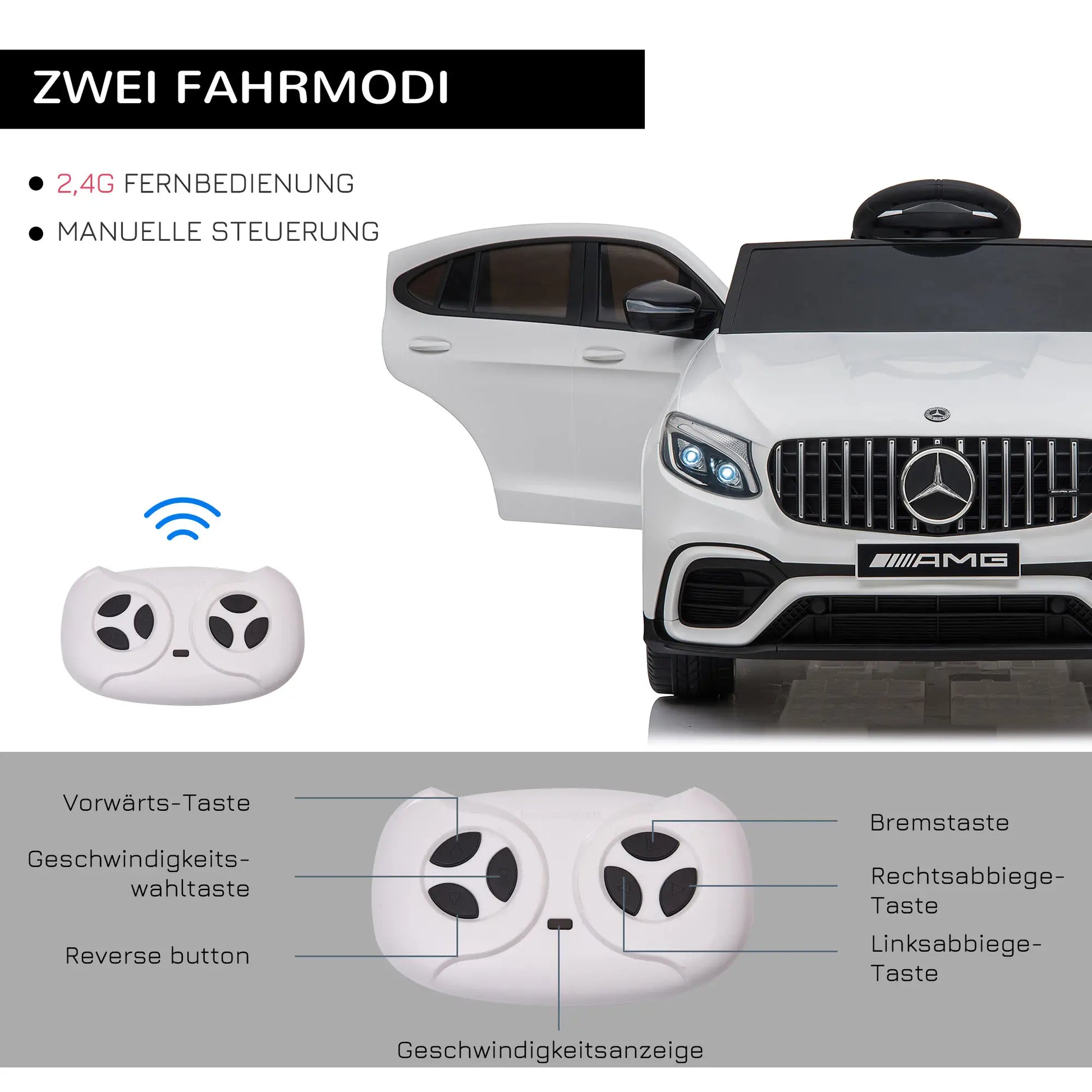 Kinderfahrzeug 12V Mercedes-Benz AMG GLC63S lizenzierter Elektroauto mit Fernbedienung Sicherheitsgurt 2 x 35W