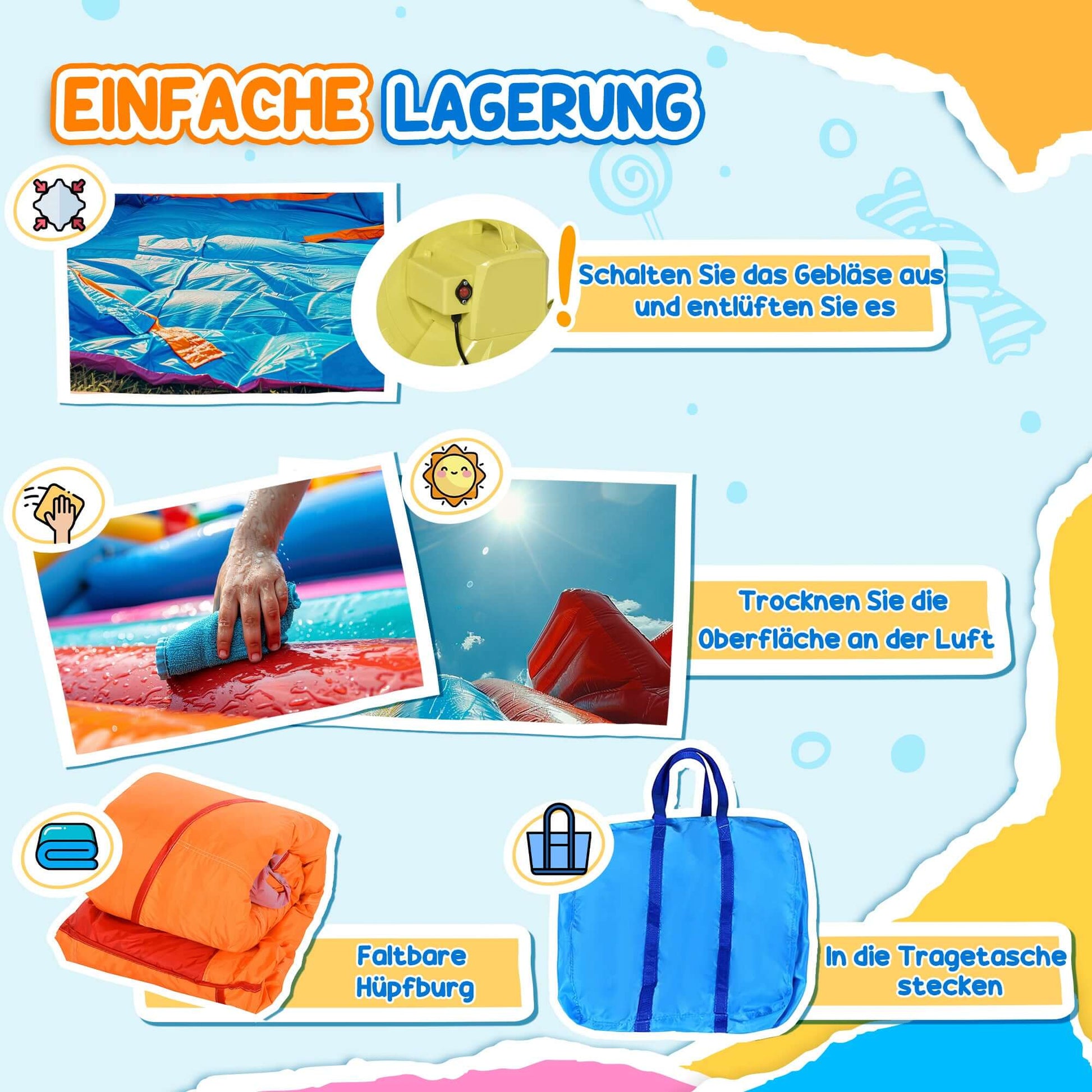 Outsunny Aufblasbare Hüpfburg mit Rutsche, Pool & Kletterwand – 350 × 250 × 185 cm – inkl. Gebläse & Zubehör – Mehrfarbig