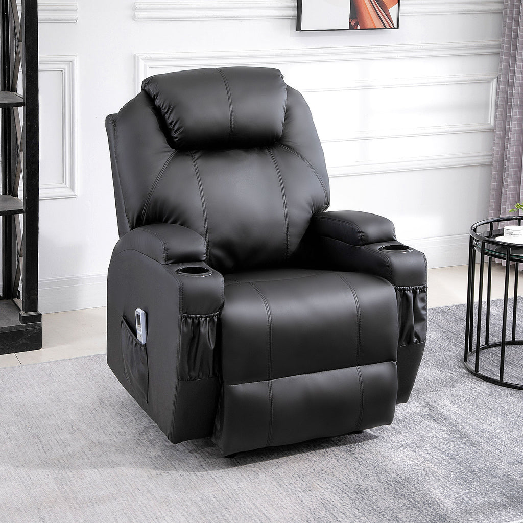 Massagesessel Relaxsessel Massage Liegefunktion Kunstleder Schwarz/Beige 82x97x110cm