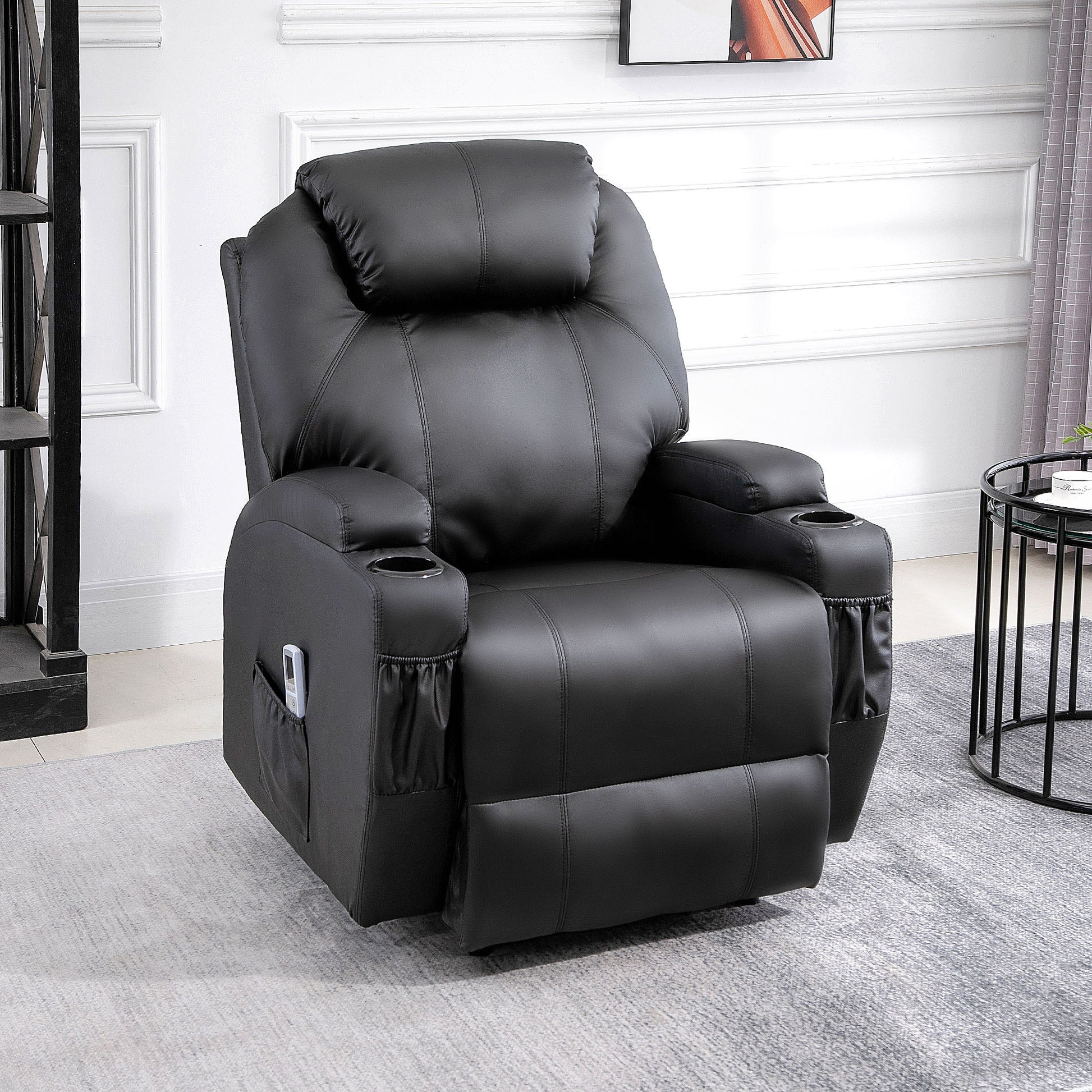 Massagesessel Relaxsessel Massage Liegefunktion Kunstleder Schwarz/Beige 82x97x110cm