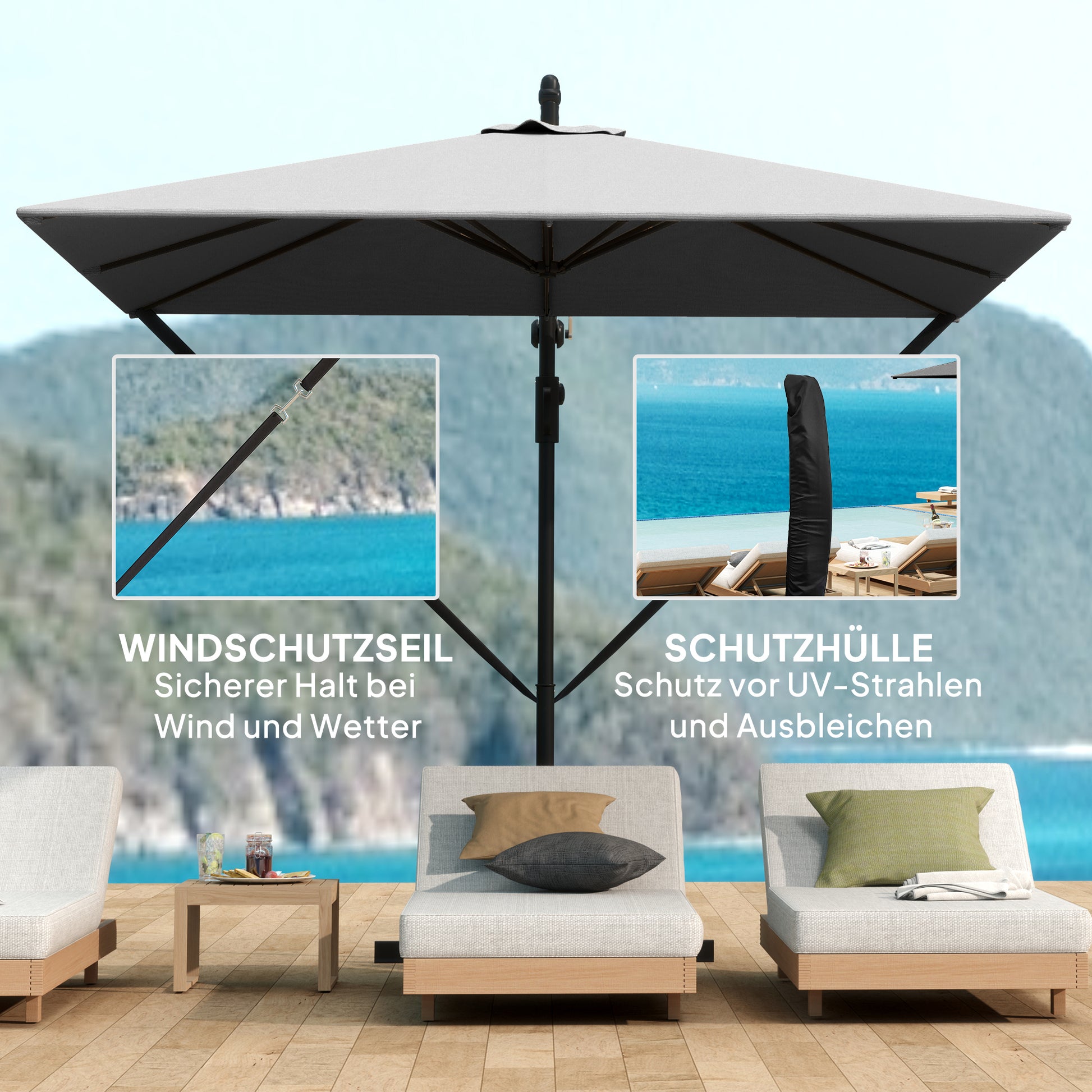 Ampelschirm Ø260 cm Sonnenschirm mit UV-Schutz 50 wasserabweisend Kurbelschirm mit Ständer