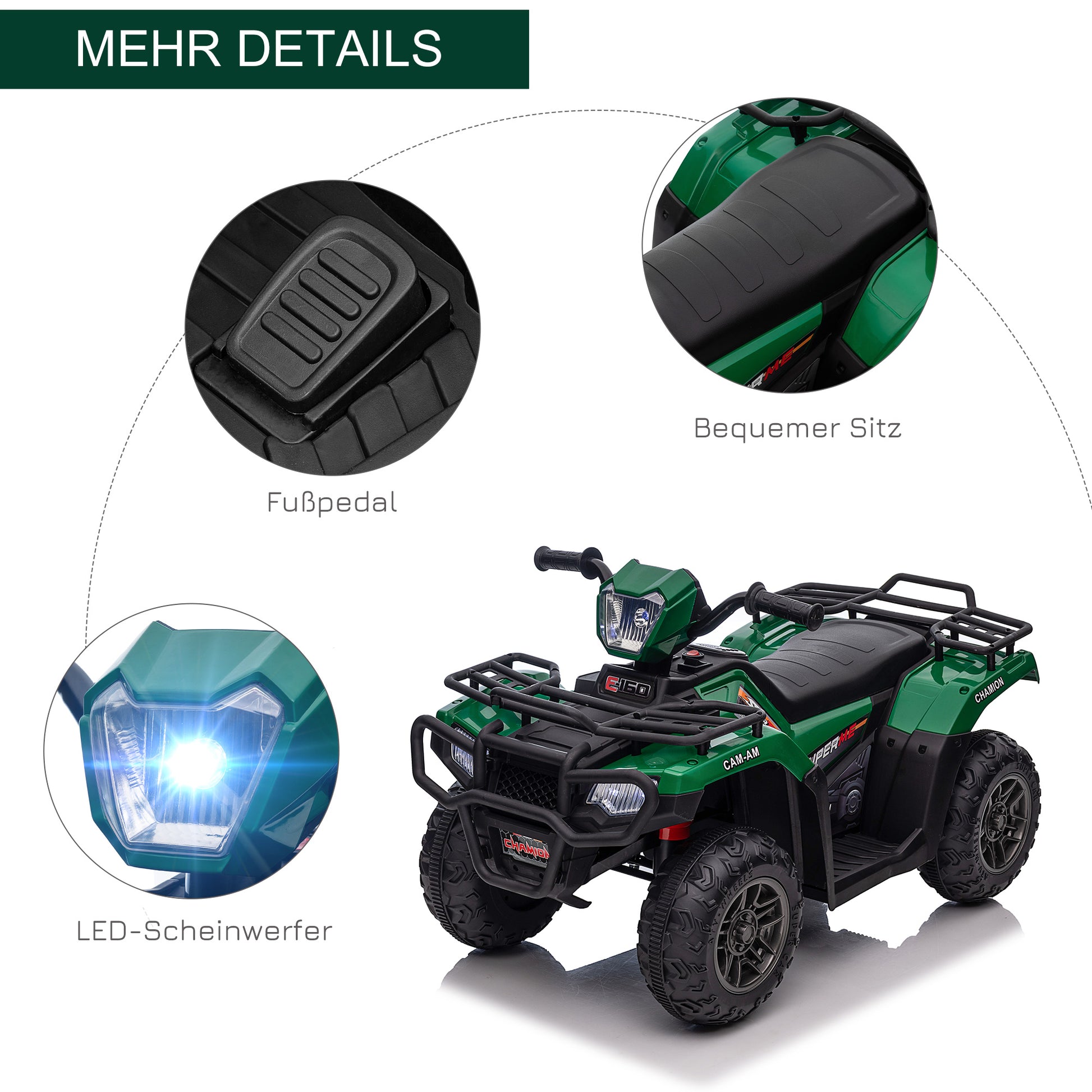 Kinder-Elektroquad, max. 4 km/h, ab 3 Jahren, LED-Scheinwerfer, Musikanschluss, 88 x 45 x 50 cm