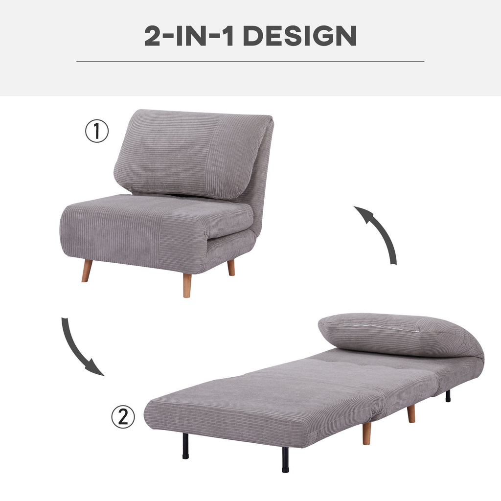2-in-1 Schlafsessel Gästebett, bis 200 kg, verstellbare Kopfstütze Cord-Optik 82 cm x 8 cm x 83 cm