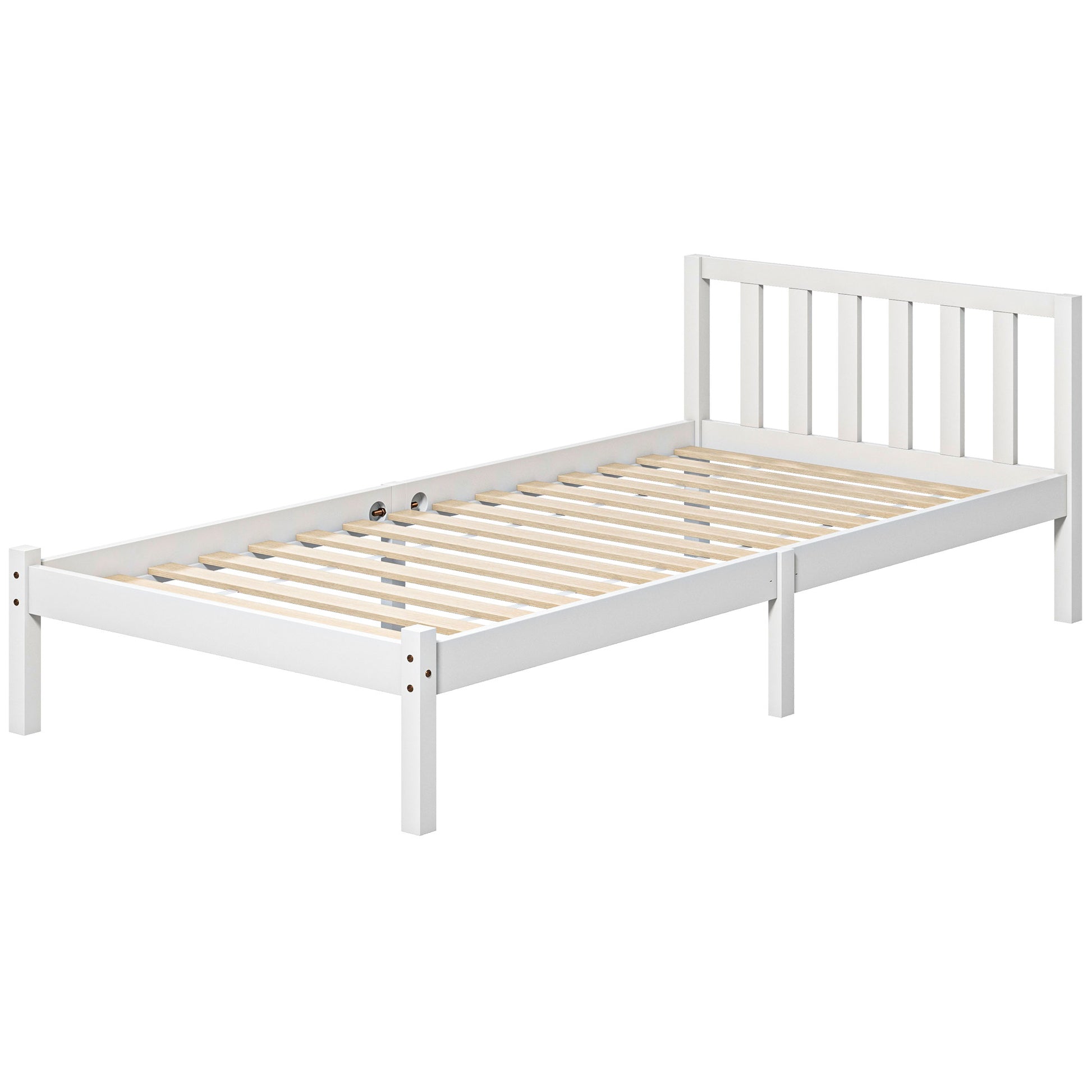 Bettrahmen Holzbett 208 x 96 cm mit Lattenrost & Kopfteil, elegantes Einzelbettgestell für Schlafzimmer in Weiß