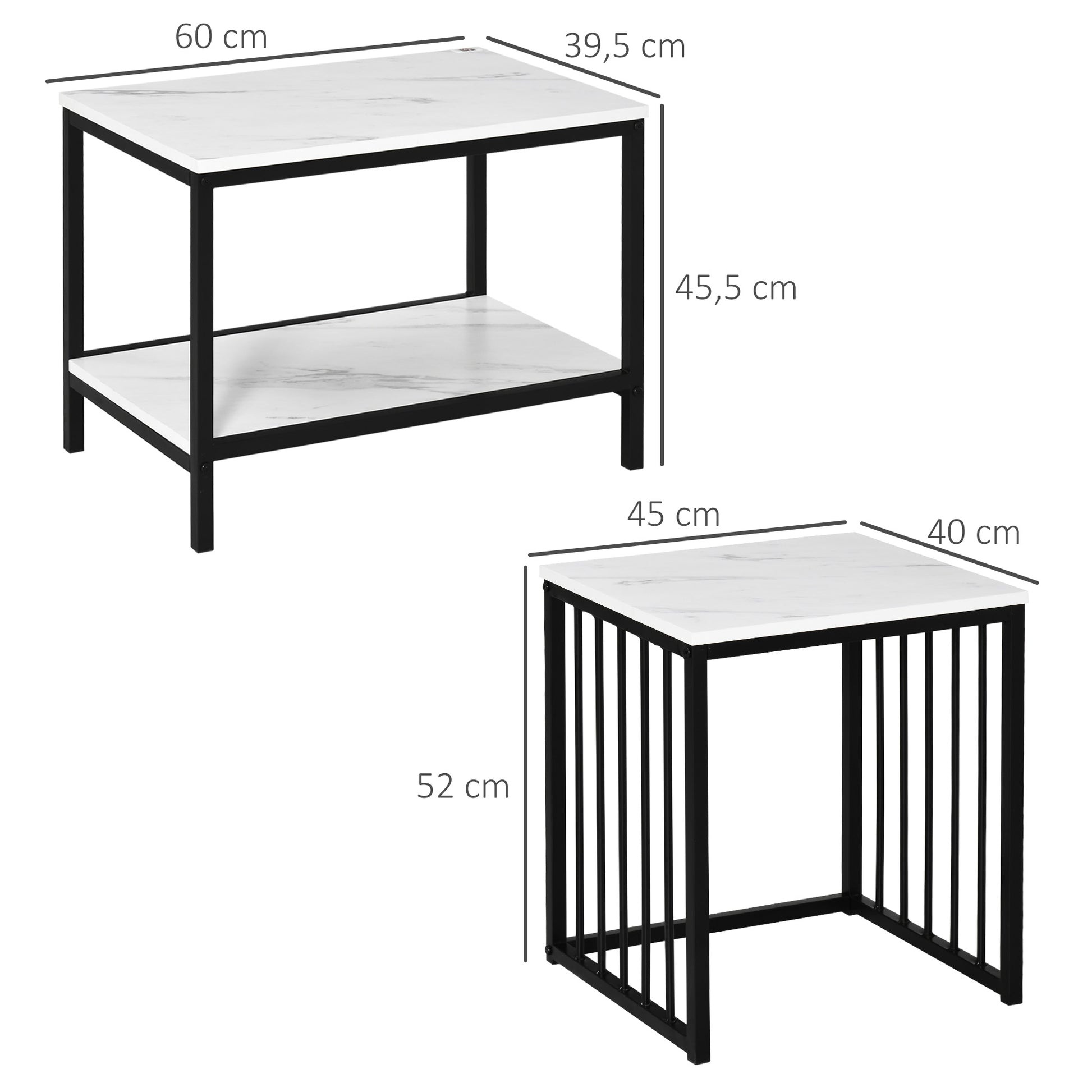 Satztisch-Set, pflegeleichte Oberflächen, Stahlgestell, Weiß/Schwarz