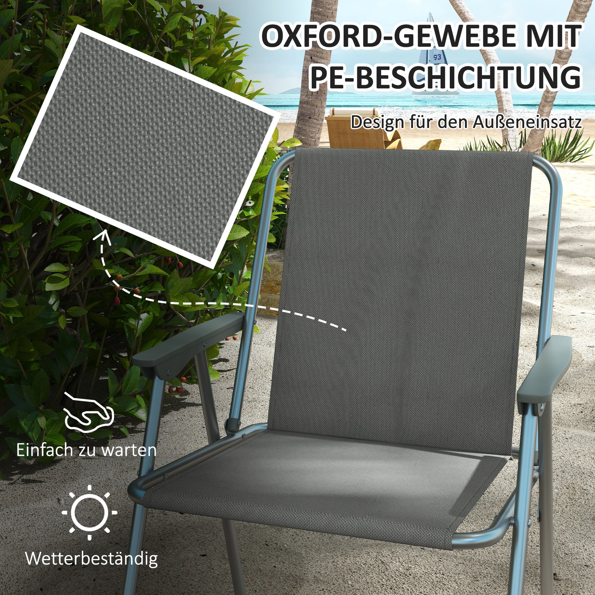 Gartenstuhl Klappstuhl Campingstuhl, 53 cm x 54 cm x 76 cm, Glau + Silber