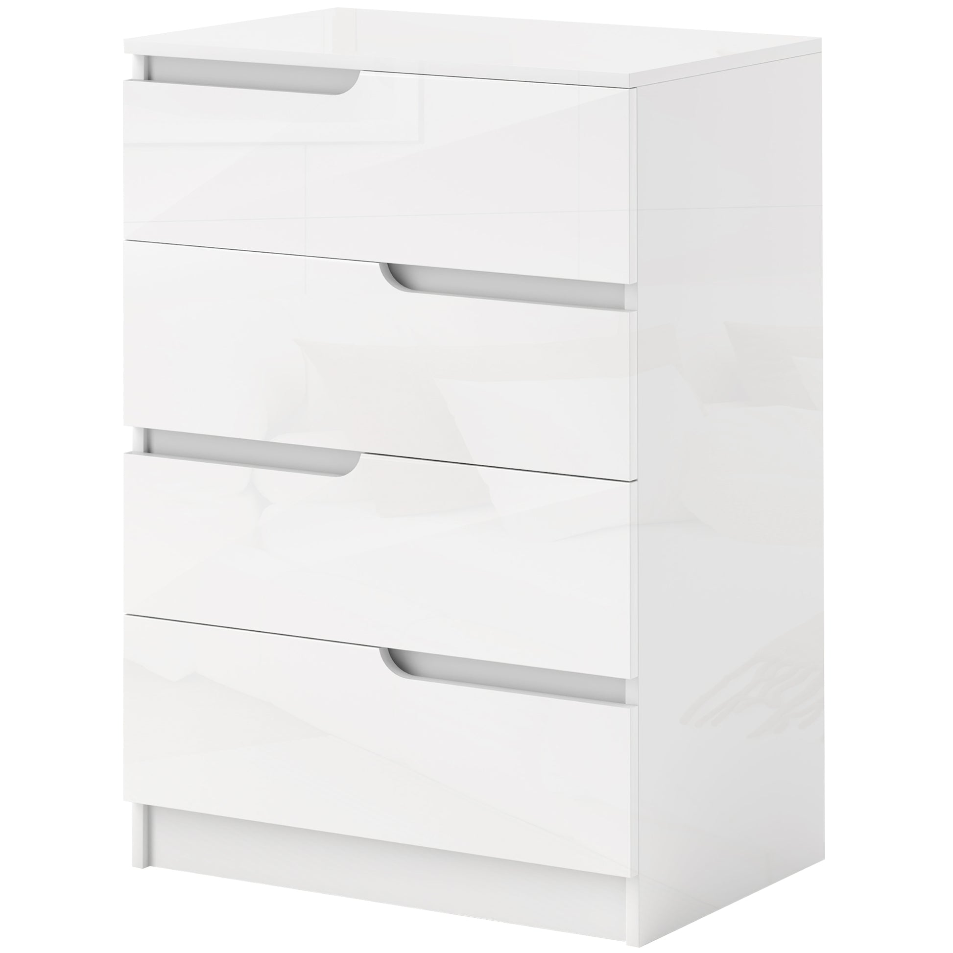 Moderne Kommode, Kleiderschrank, 4 Schubladen, Holz, Kippschutz, Fußpolster, Weiß