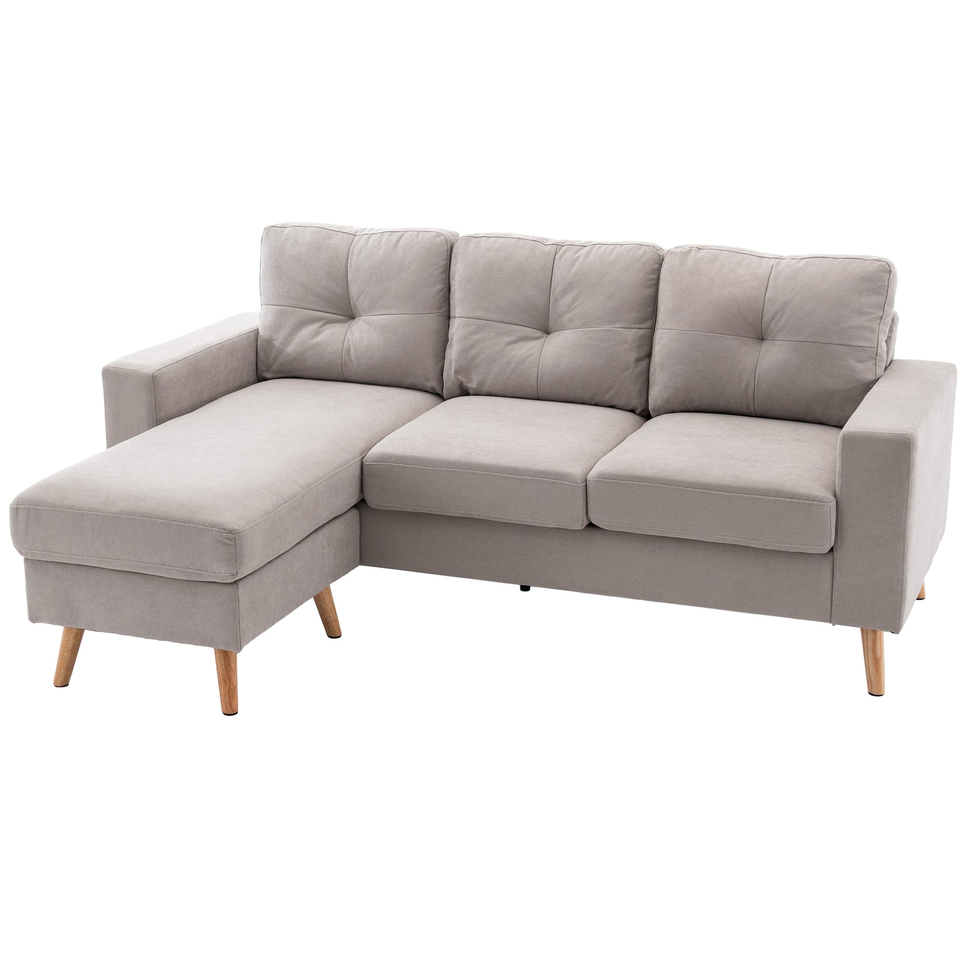 Ecksofa L-Form graue Eckcouch mit Chaiselongue Leinenoptik für 3 Personen 193x136x85cm Heillgrau