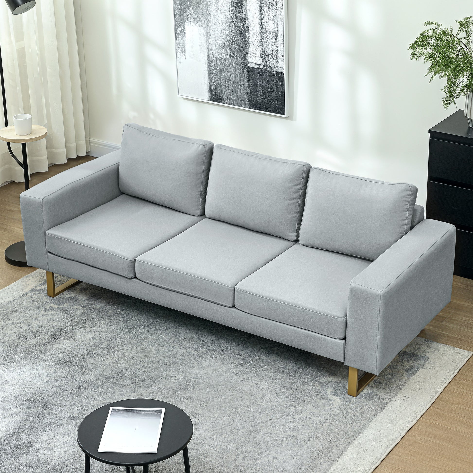 3-Sitzer-Sofa, Couch mit Vollholzrahmen, Metallbeine, schlichtes Design, Hellgrau/Dunkelgrau