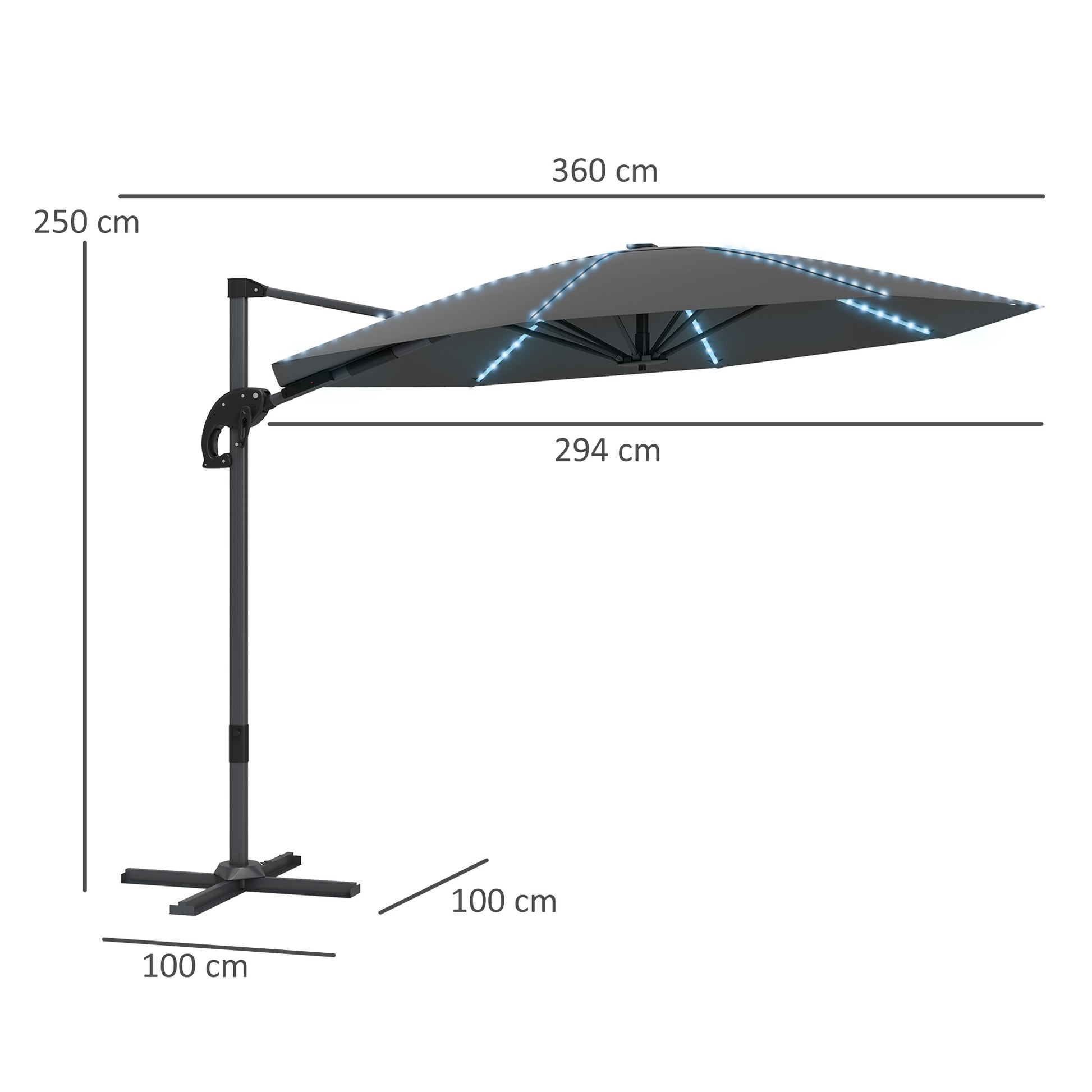 Ampelschirm LED Solar Ø300 cm höhenverstellbar Sonnenschirm mit Kurbel Ständer UV50+