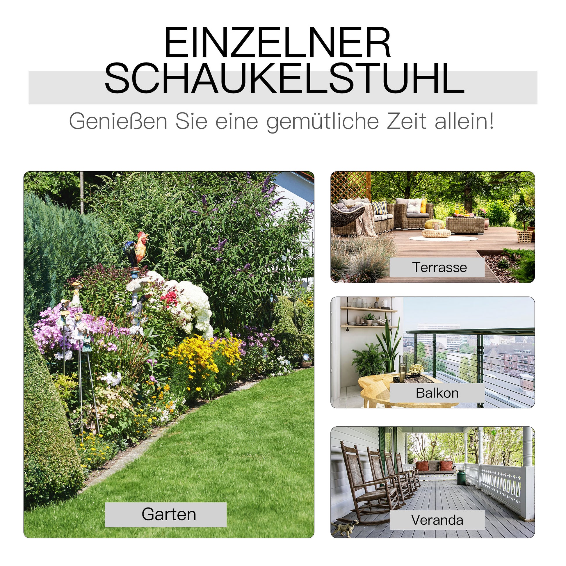 Schaukelstuhl aus Holz mit Armlehne Schwingsessel Relaxstuhl Gartenstuhl 69 x 86 x 115 cm