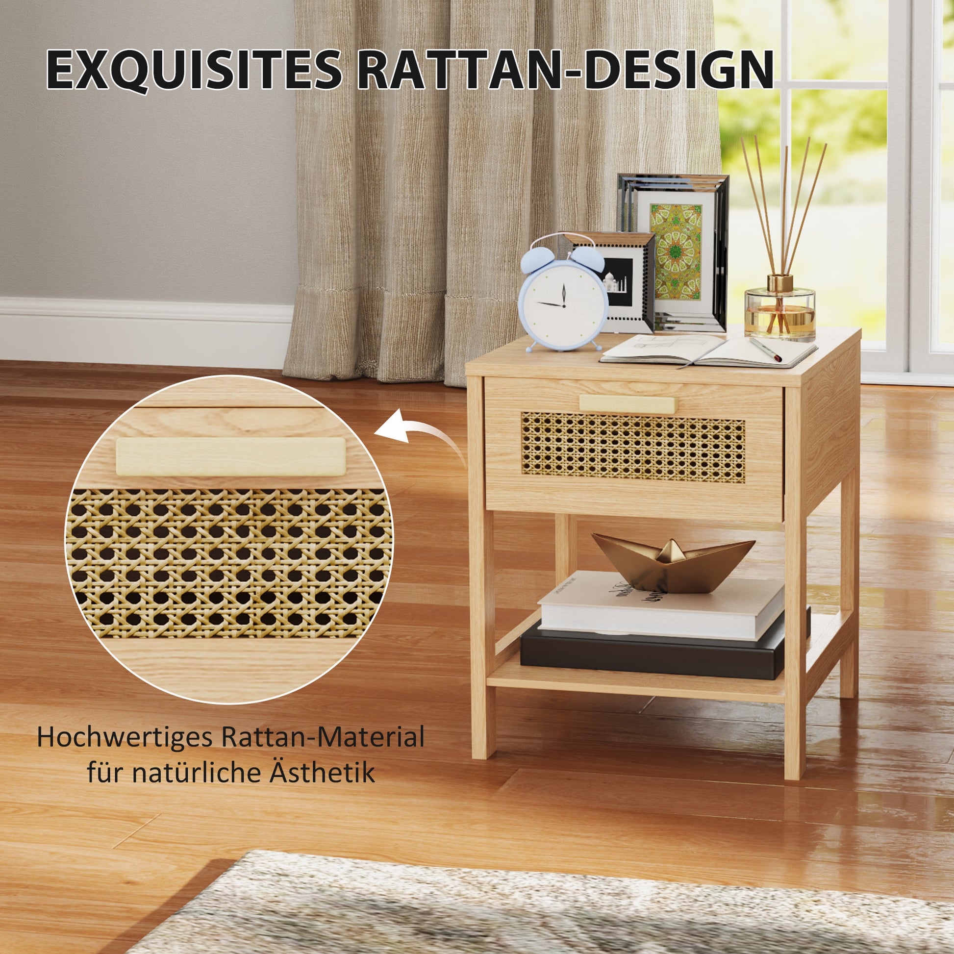 Nachttisch, Nachtschrank, Beistelltisch mit Schublade, MDF 40 x 40 x 48,4 cm