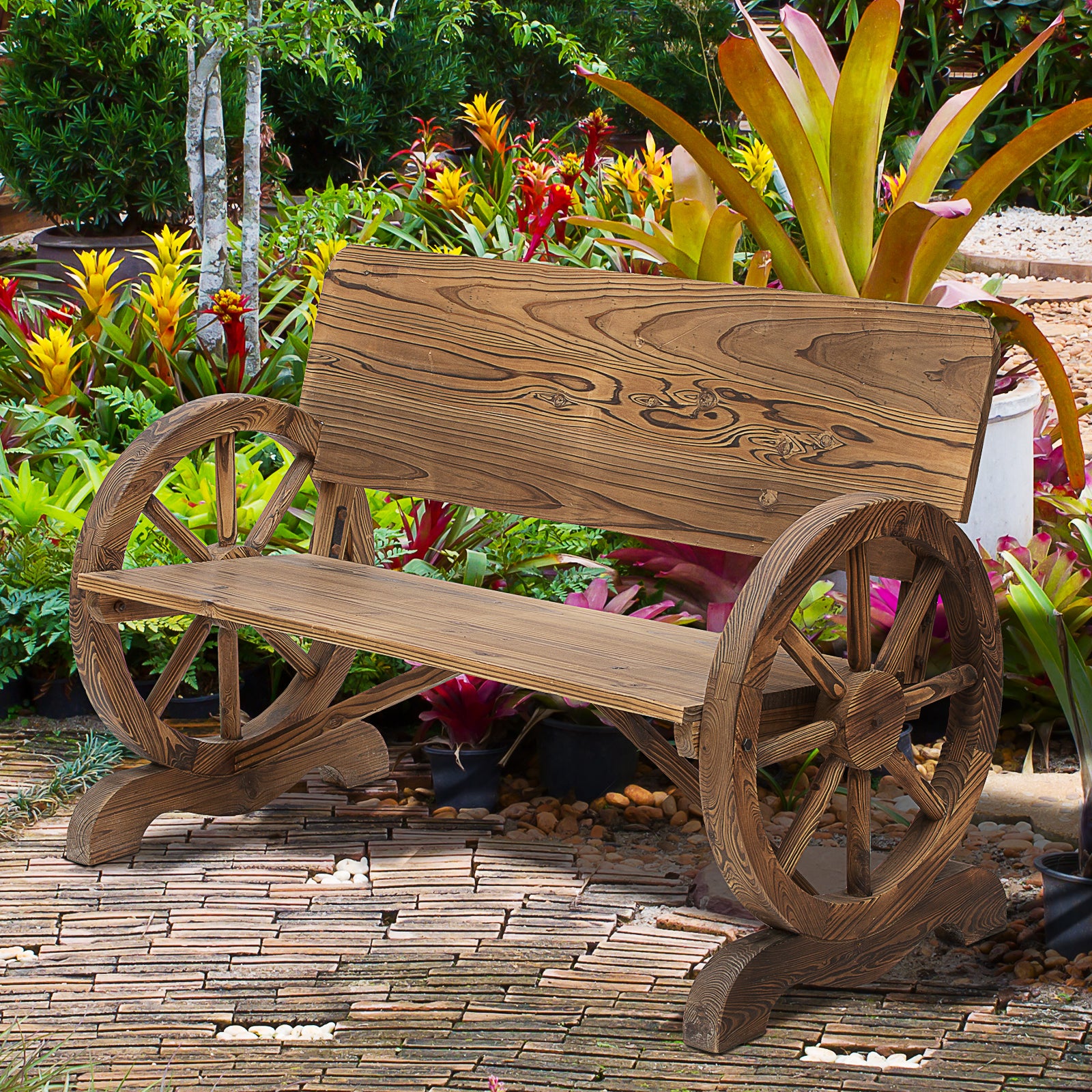 2-Sitzer Gartenbank Massivholz mit Armlehne, 250kg belastbar, Rustikale Bank
