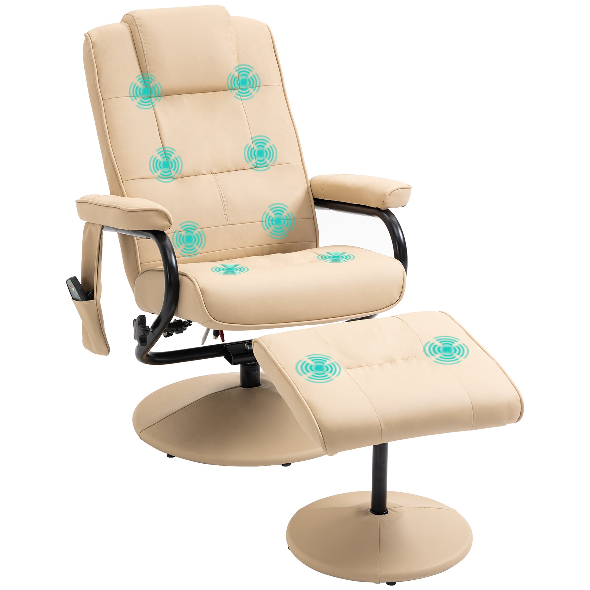 Massagesessel mit Hocker, Drehbares mit Massagefunktion, Liegefunktion, Fernbedienung, Kunstleder