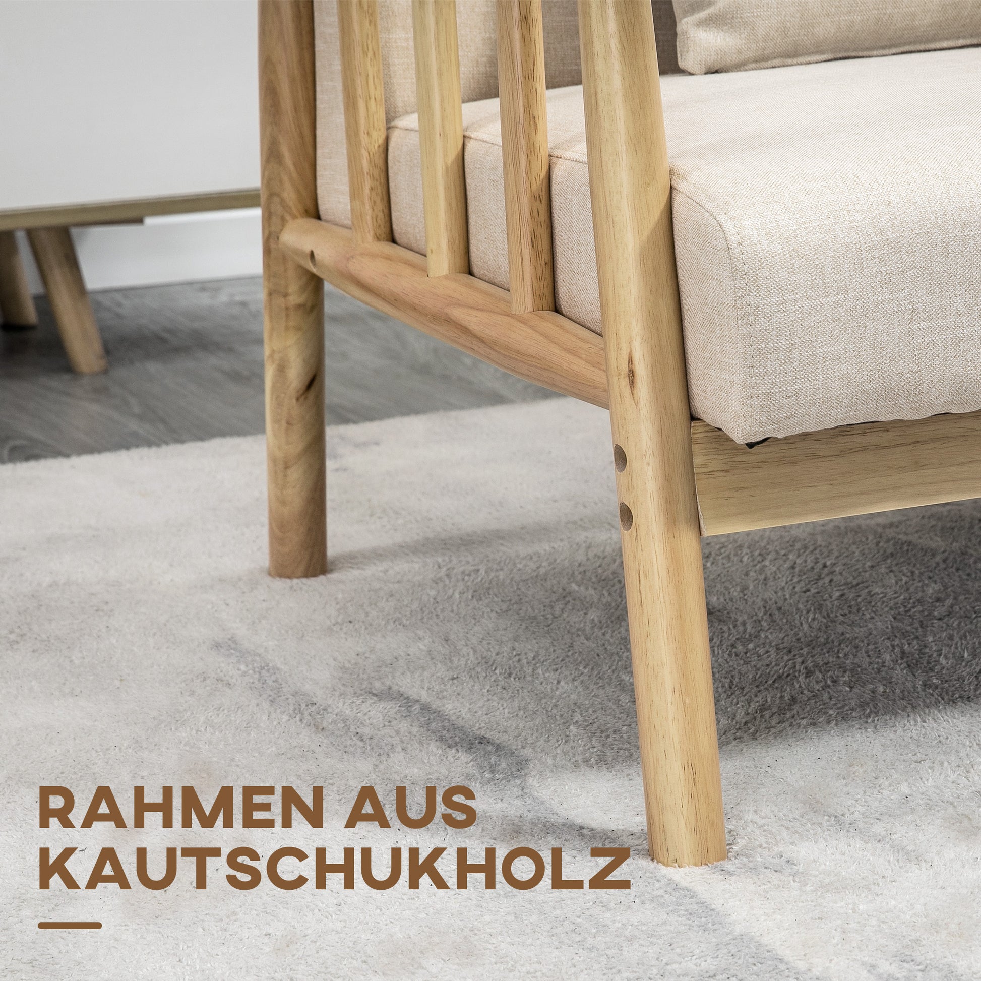 2-Sitzer Sofa, Stoffbezug in Leinenoptik, bis 200 kg, Holzrahmen, 123L x 69B x 74H cm, Beige