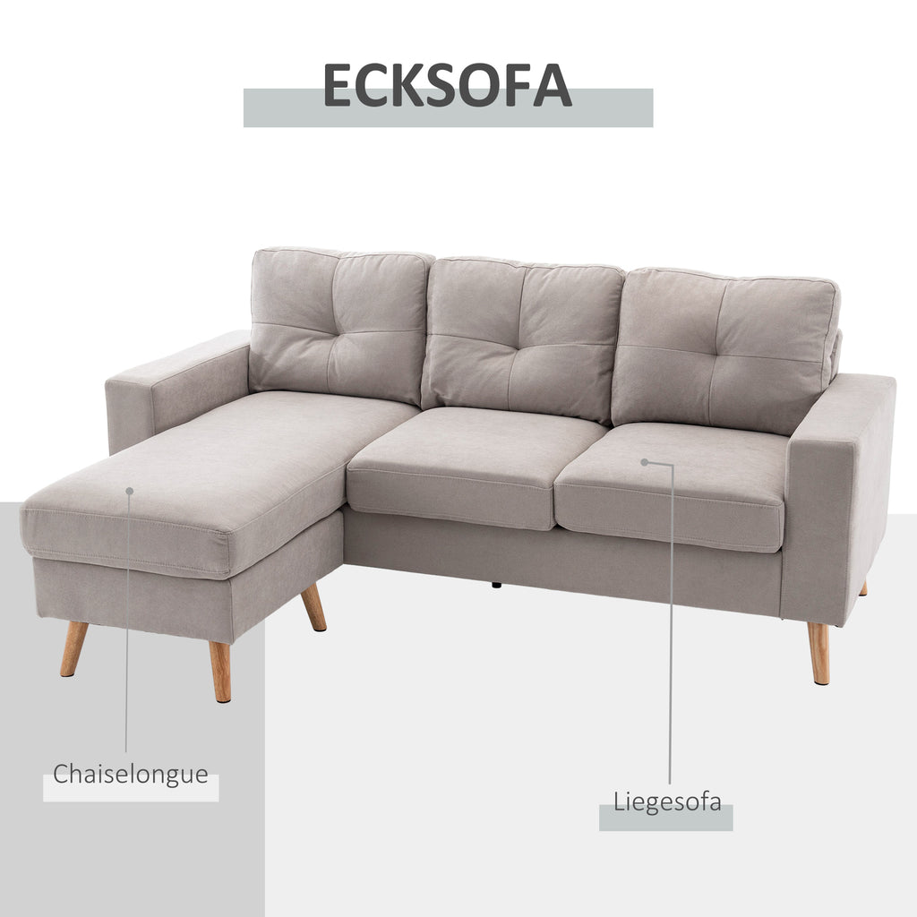 Ecksofa L-Form graue Eckcouch mit Chaiselongue Leinenoptik für 3 Personen 193x136x85cm Heillgrau