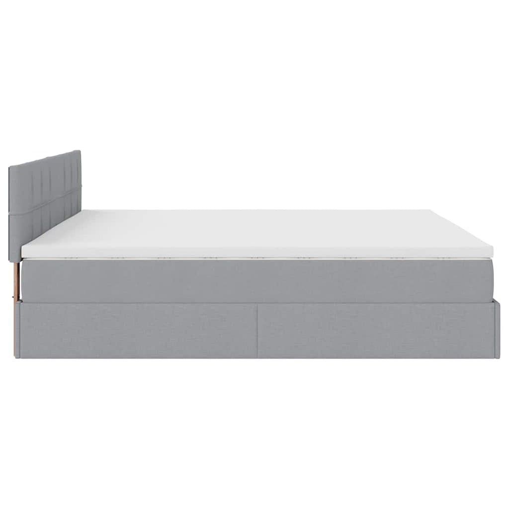 Ottomane Bett Mit Matratze  & Topper, LED, Hellgrau - Konfigurierbar!!!
