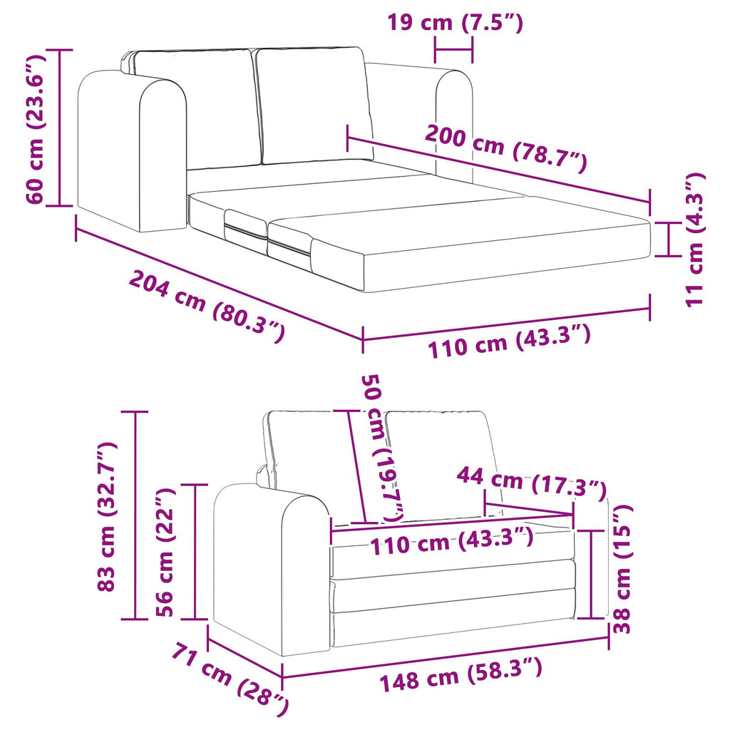 Boden Schlafsofa/Schlafsessel 2-In-1 Cm Stoff – Größen & Farben Konfigurierbar!!!