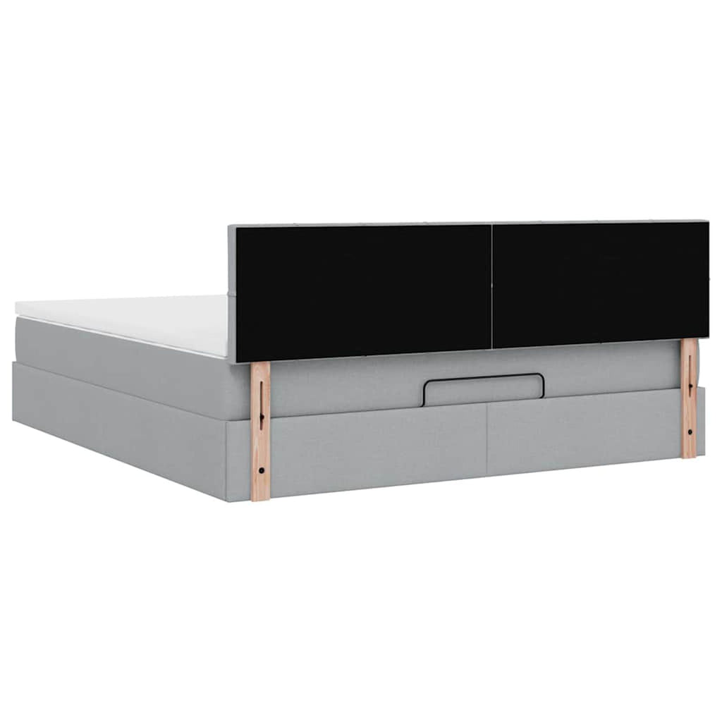 Ottomane Bett Mit Matratze  & Topper, LED, Hellgrau - Konfigurierbar!!!