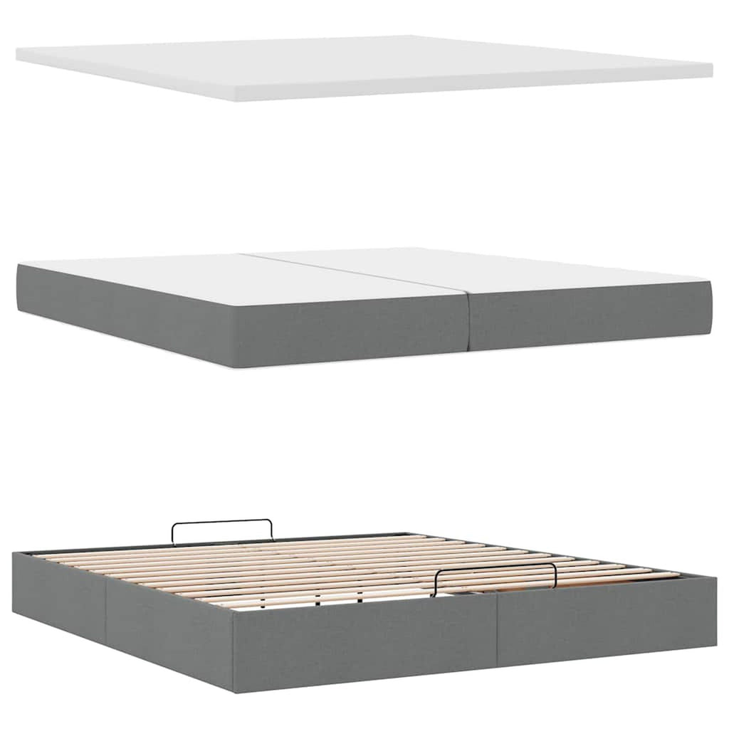 Ottomane Bett Mit Matratze & Topper, LED, Stoff Dunkelgrau – Konfigurierbar!!!
