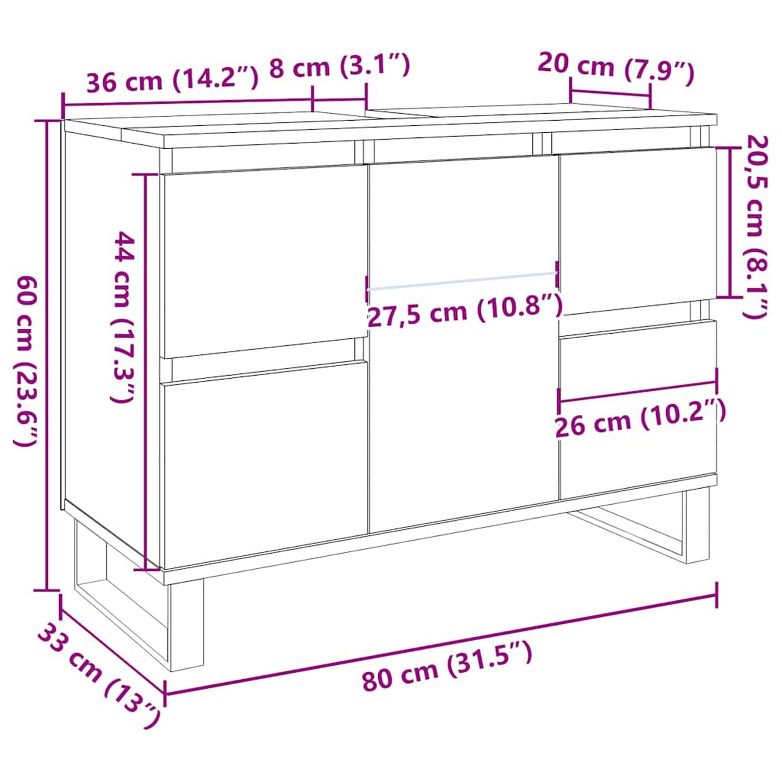 Waschbeckenunterschrank Artisan-Eiche 80X33X60 Cm Holzwerkstoff