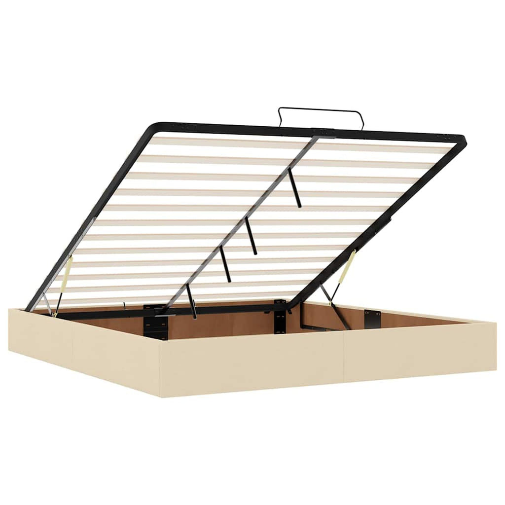 Ottomane Bett Mit Matratze & Topper, LED, Stoff Creme – Konfigurierbar!!!