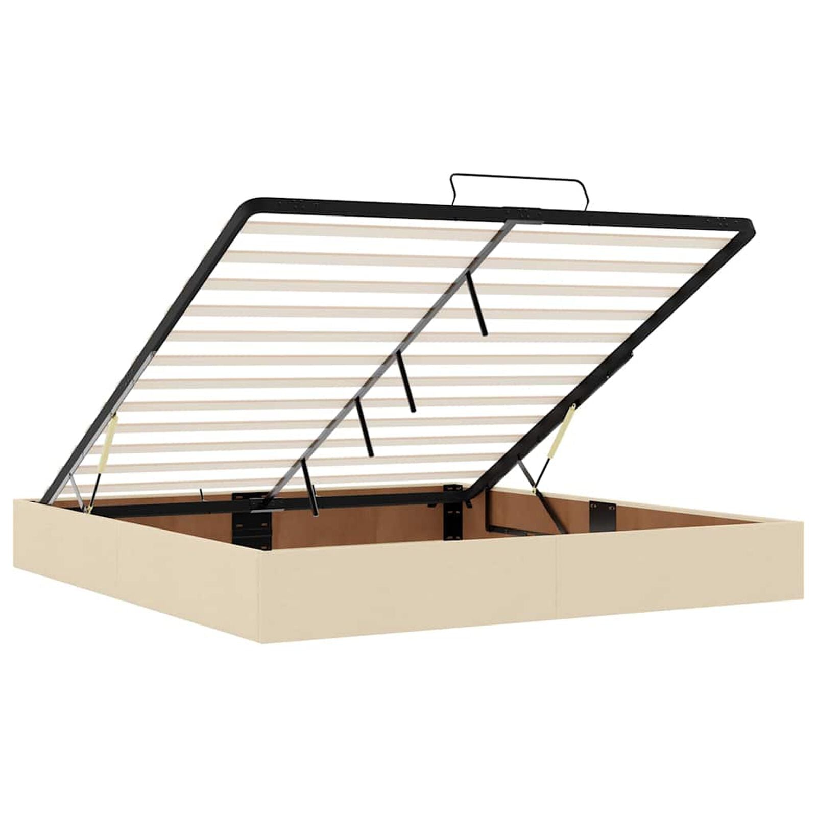 Ottomane Bett Mit Matratze & Topper, LED, Stoff Creme – Konfigurierbar!!!