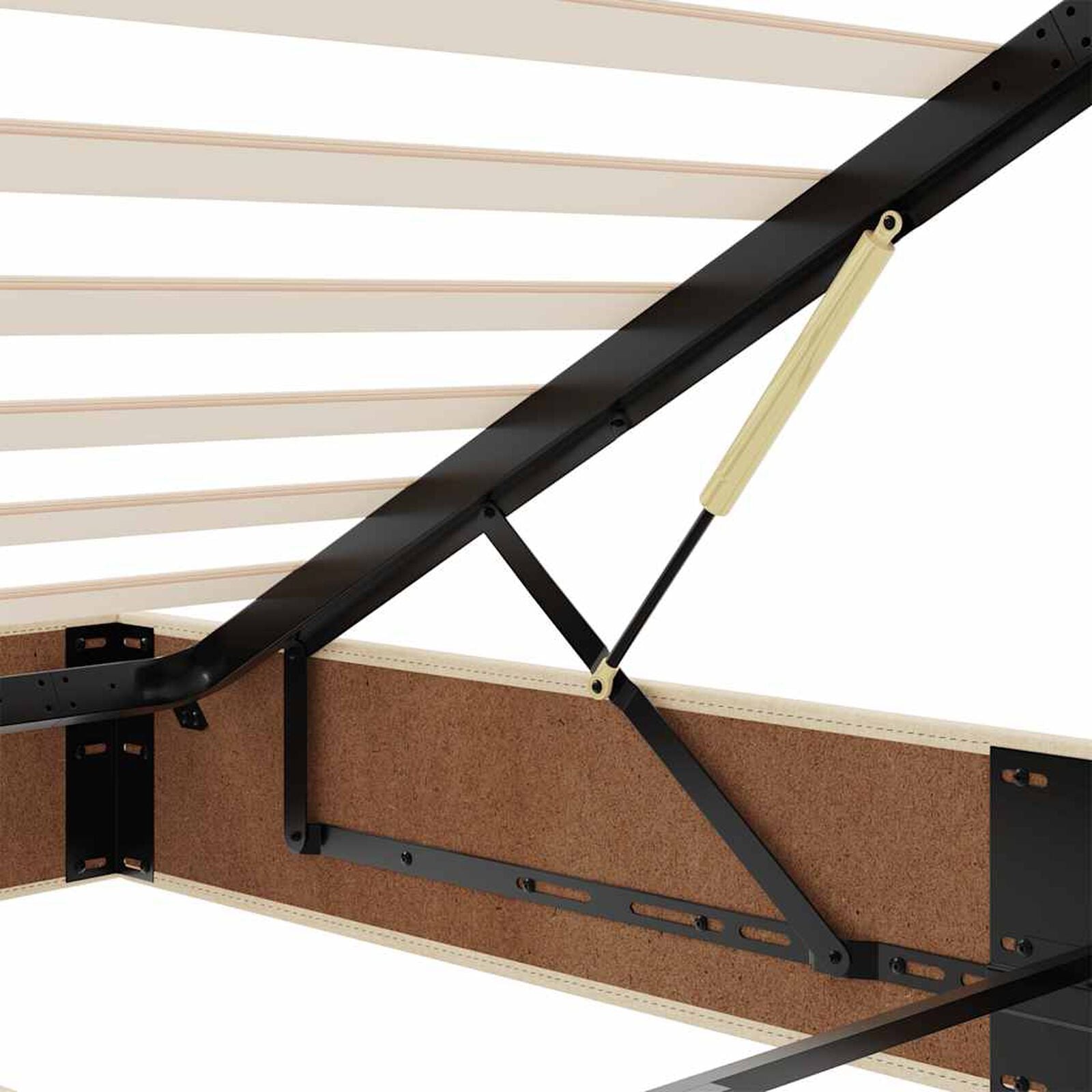 Ottomane Bett Mit Matratze & Topper, LED, Stoff Creme – Konfigurierbar!!!