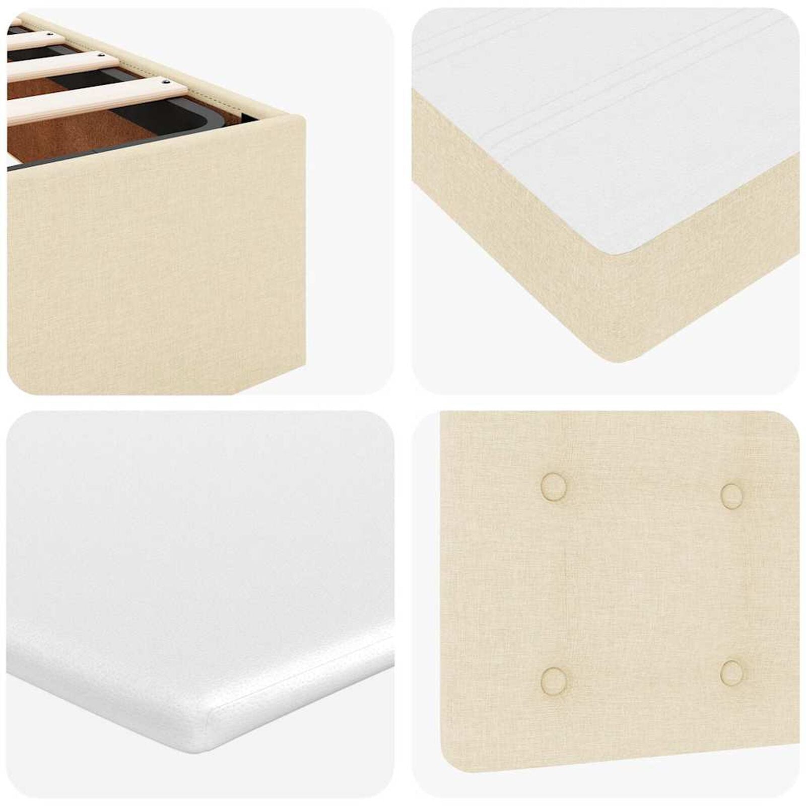 Ottomane Bett Mit Matratze & Topper, LED, Stoff Creme – Konfigurierbar!!!