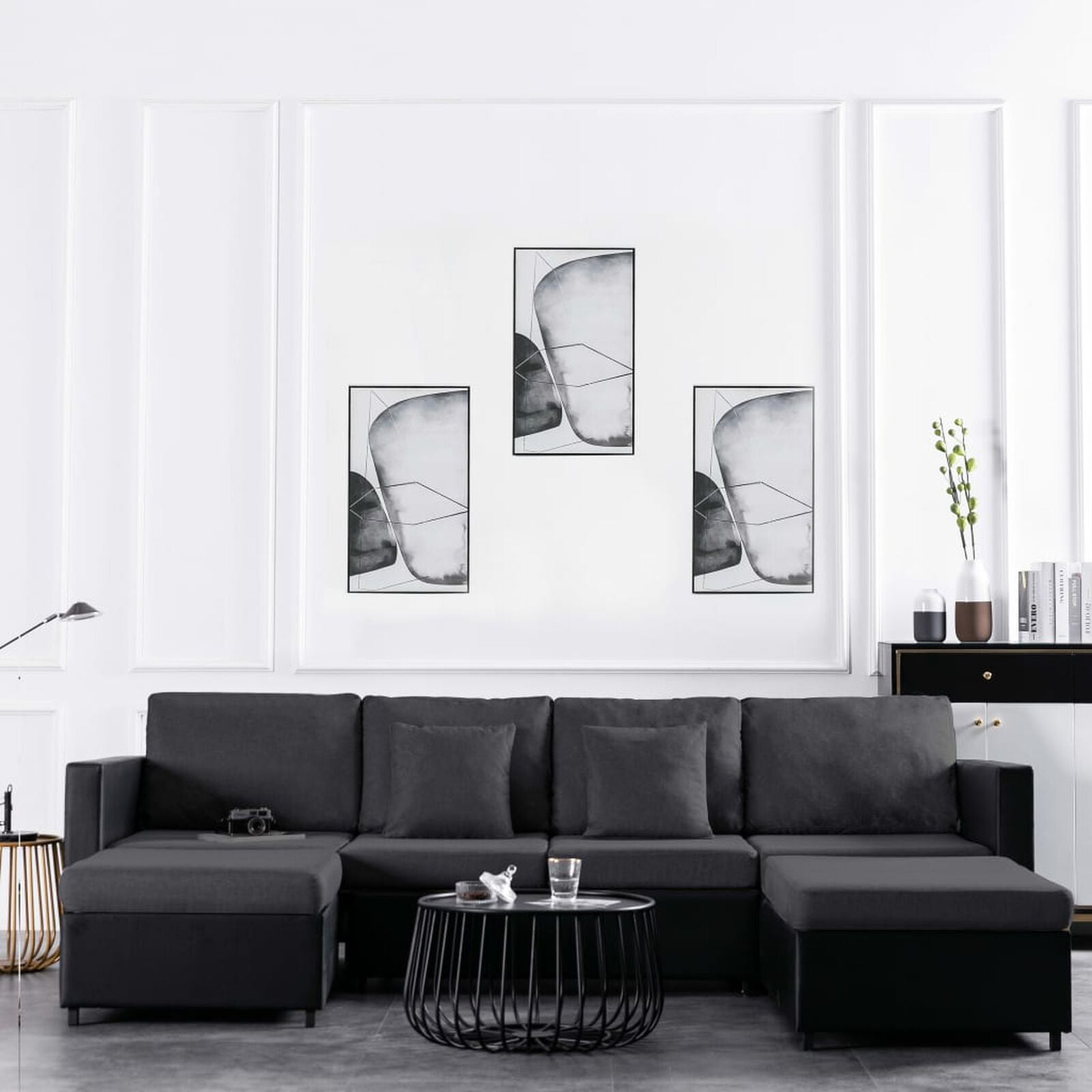 4-Sitzer Ausziehbares Schlafsofa Kunstleder Weiß