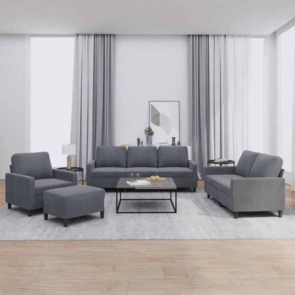 4-Tlg. Sofagarnitur Mit Kissen und Fußhocker, Samt - Konfigurierbare Farben!!!