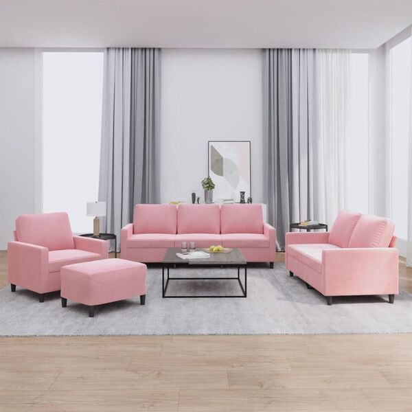 4-Tlg. Sofagarnitur Mit Kissen und Fußhocker, Samt - Konfigurierbare Farben!!!