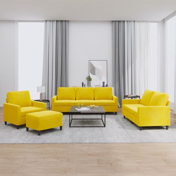 4-Tlg. Sofagarnitur Mit Kissen und Fußhocker, Samt - Konfigurierbare Farben!!!