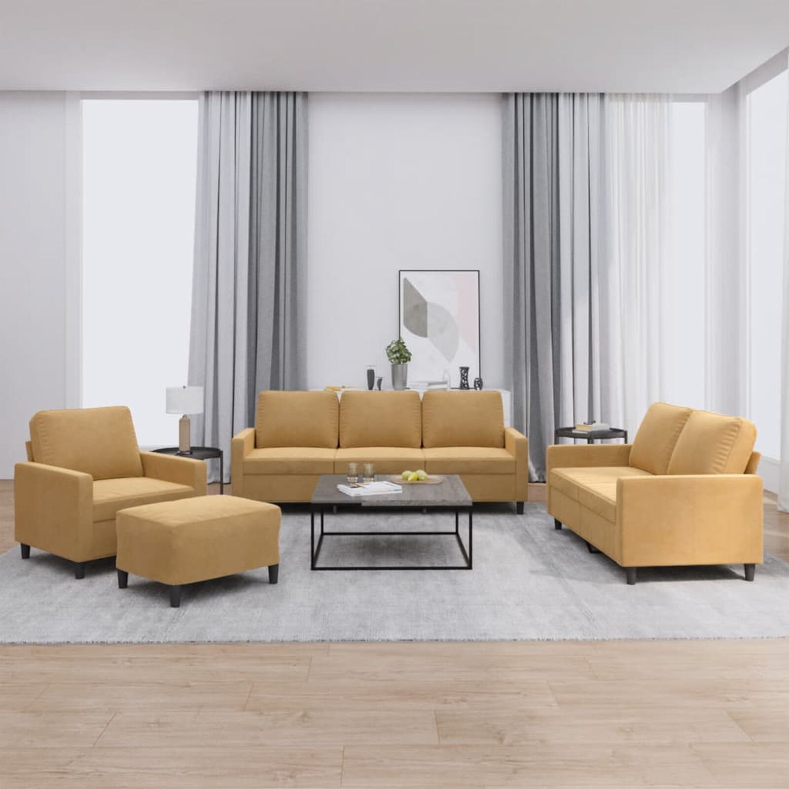 4-Tlg. Sofagarnitur Mit Kissen und Fußhocker, Samt - Konfigurierbare Farben!!!