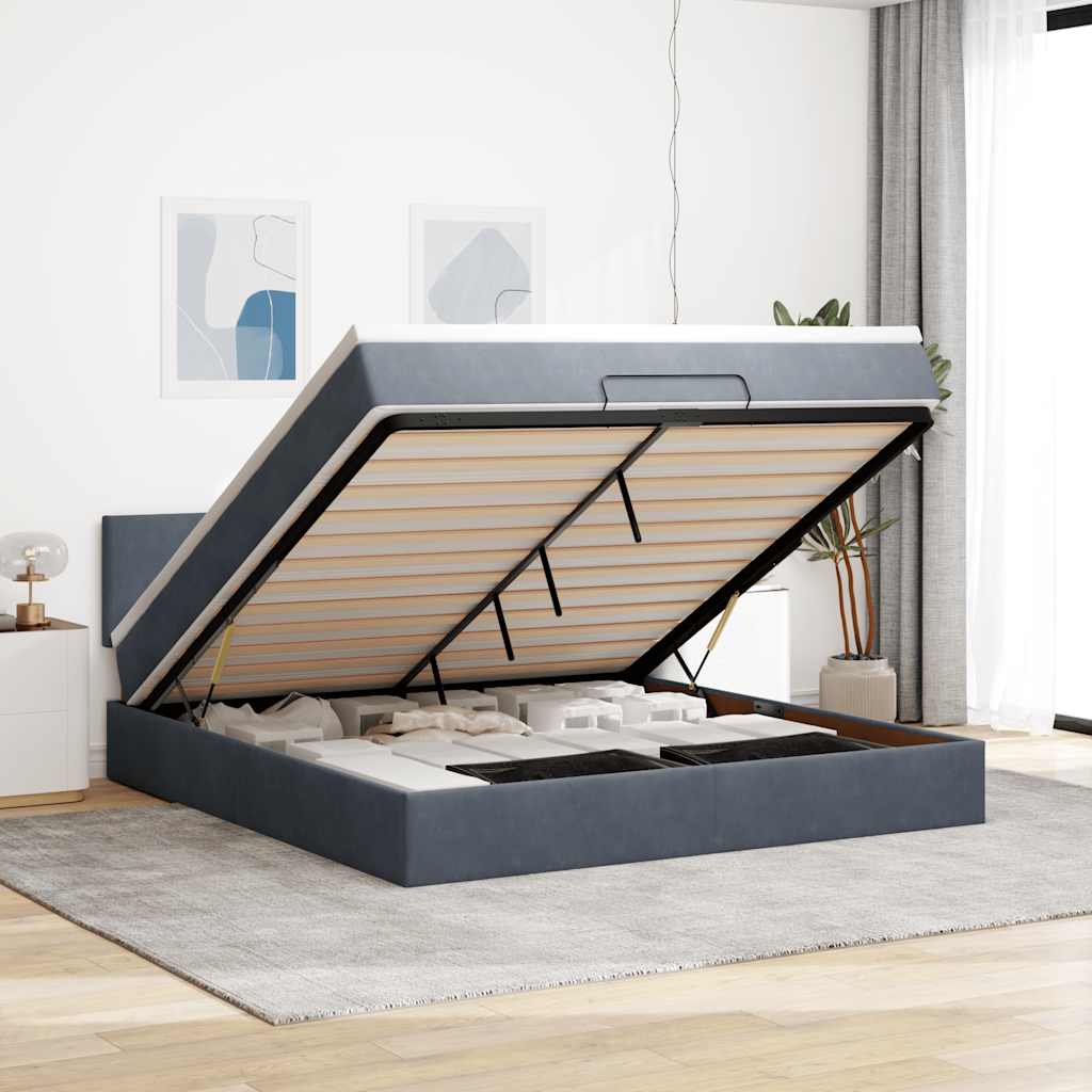 Ottoman-Bett Mit Matratze Samt Dunkelgrau - Konfigurierbar!!!
