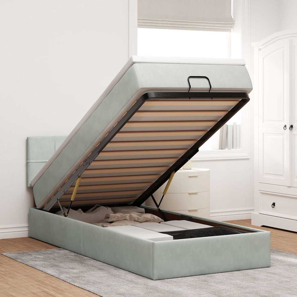Ottoman-Bett Mit Matratze Samt Hellgrau - Konfigurierbar!!!