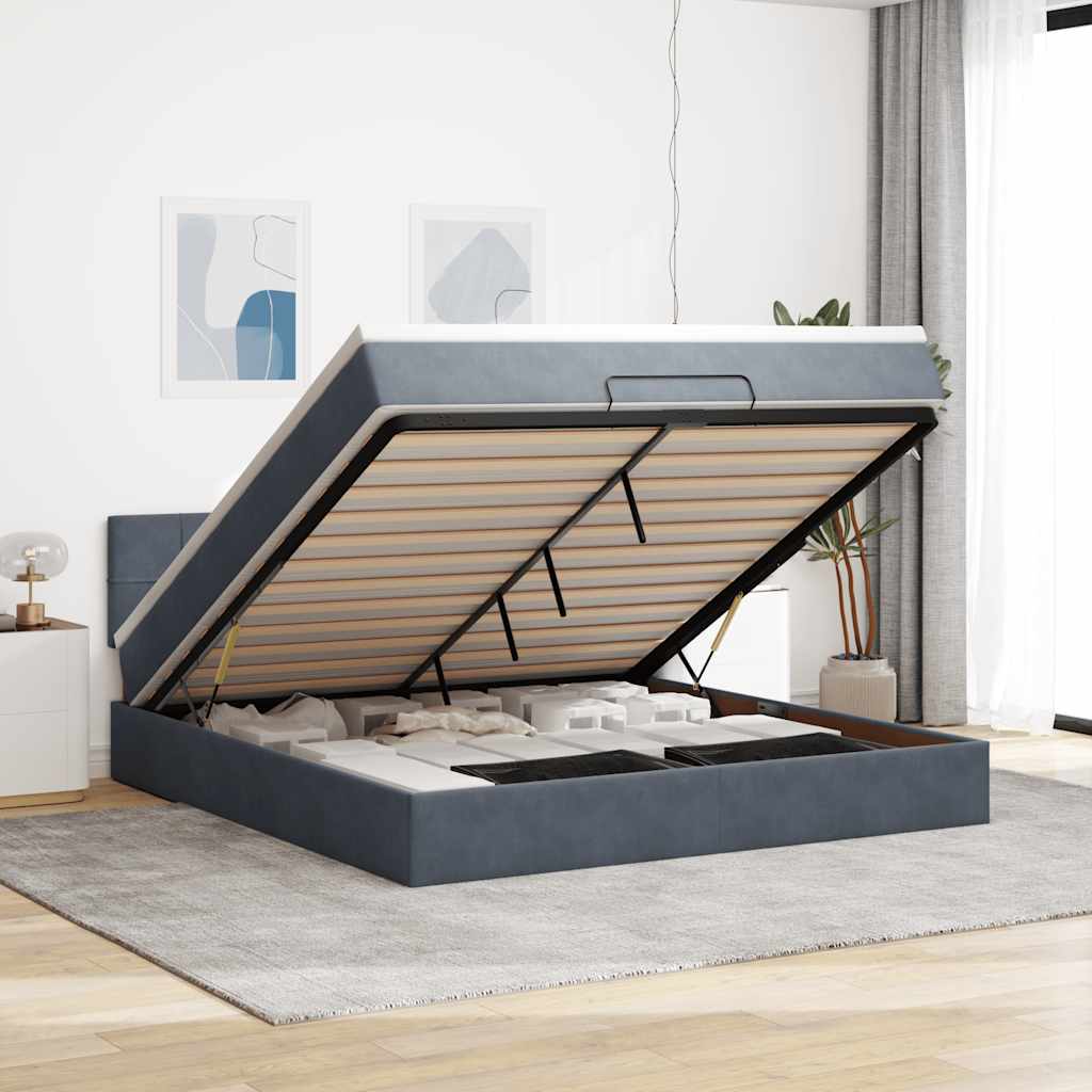 Ottoman-Bett Mit Matratze Samt Dunkelgrau - Konfigurierbar!!!