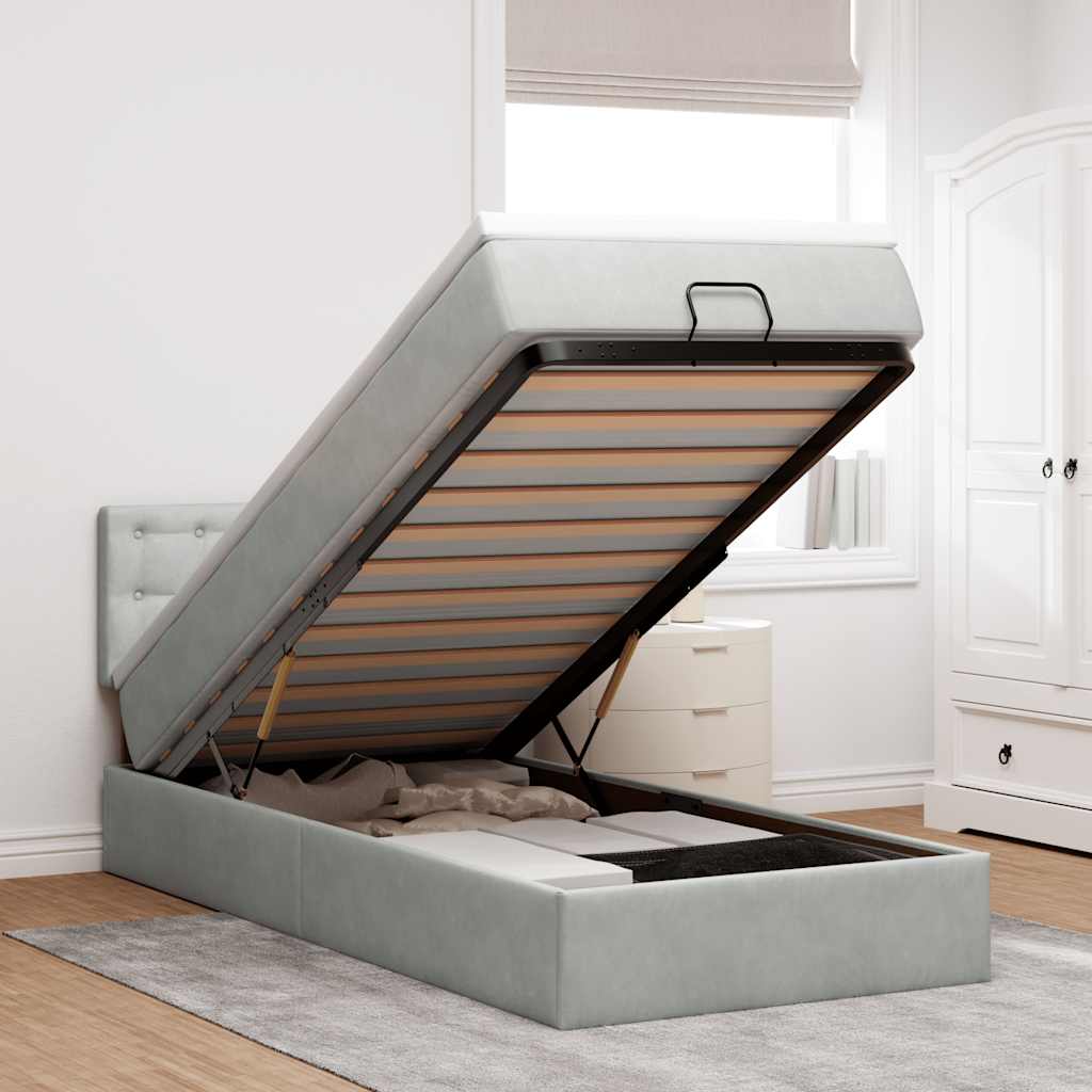 Ottoman-Bett Mit Matratze Samt Hellgrau - Konfigurierbar!!!