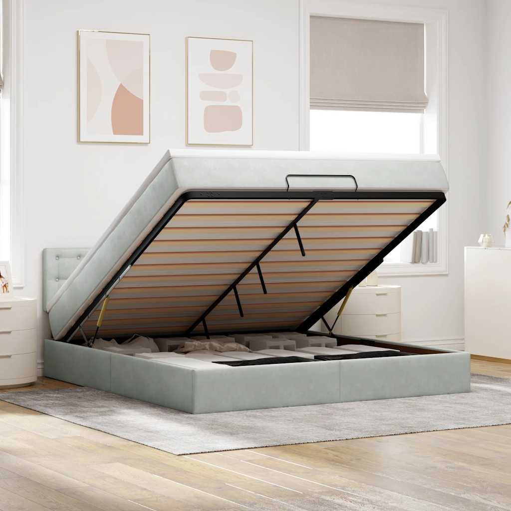 Ottoman-Bett Mit Matratze Samt Hellgrau - Konfigurierbar!!!