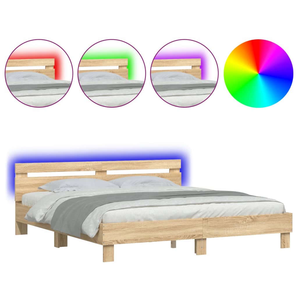 Bettgestell Mit Kopfteil Und LED-Leuchten Sonoma-Eiche – Größen & Farben Konfigurierbar!!!