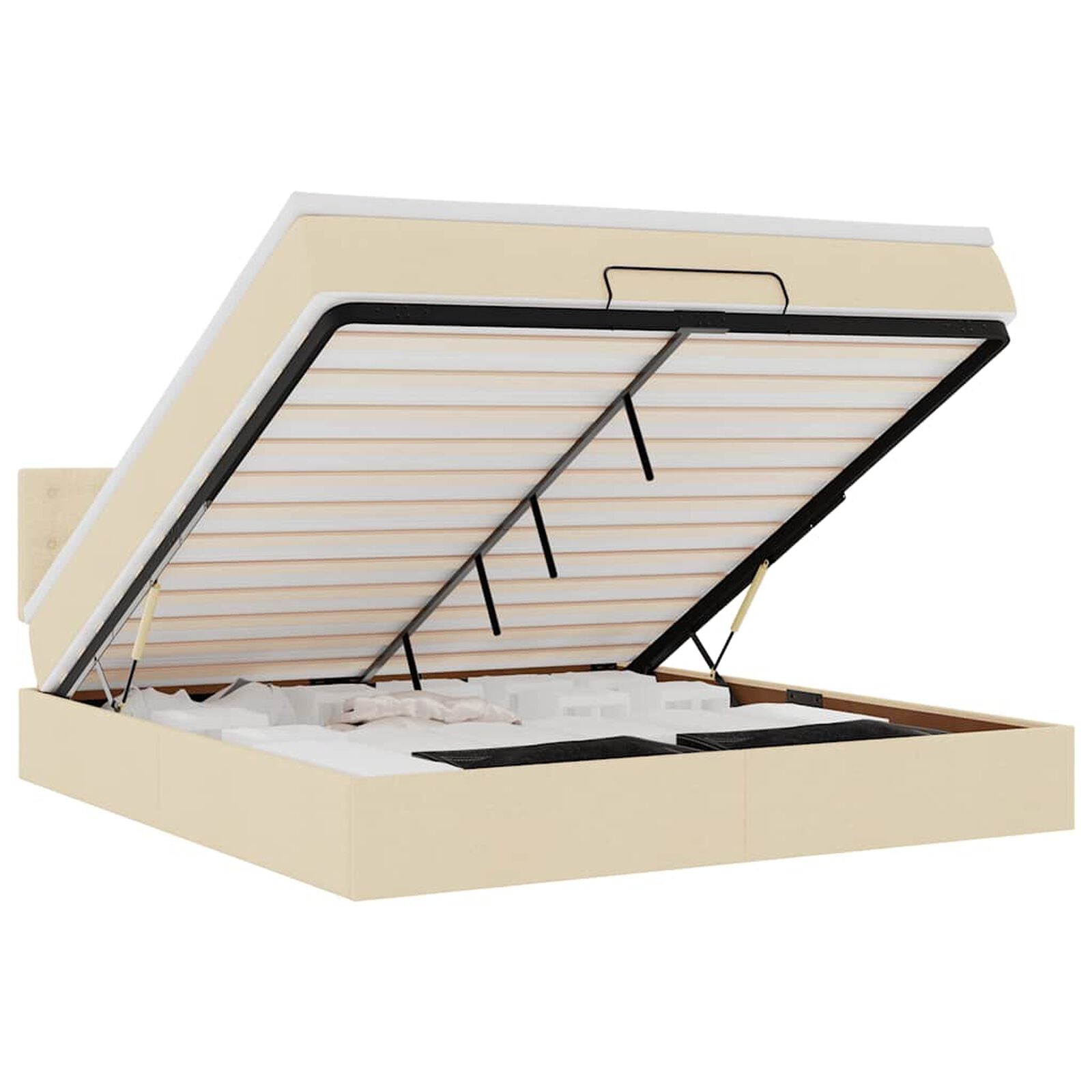 Ottomane Bett Mit Matratze & Topper, LED, Stoff Creme – Konfigurierbar!!!