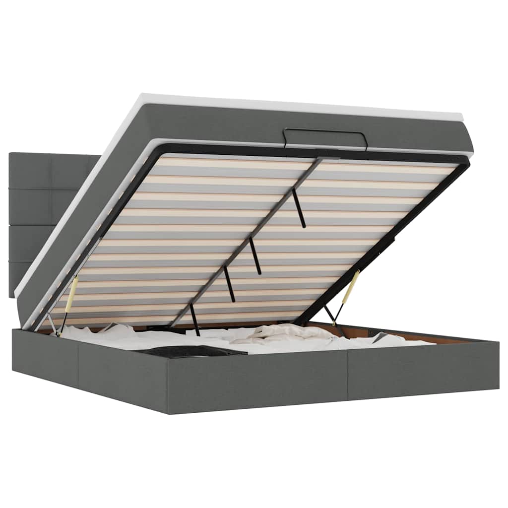 Ottomane Bett Mit Matratze & Topper LED Stoff Dunkelgrau – Konfigurierbar!!!