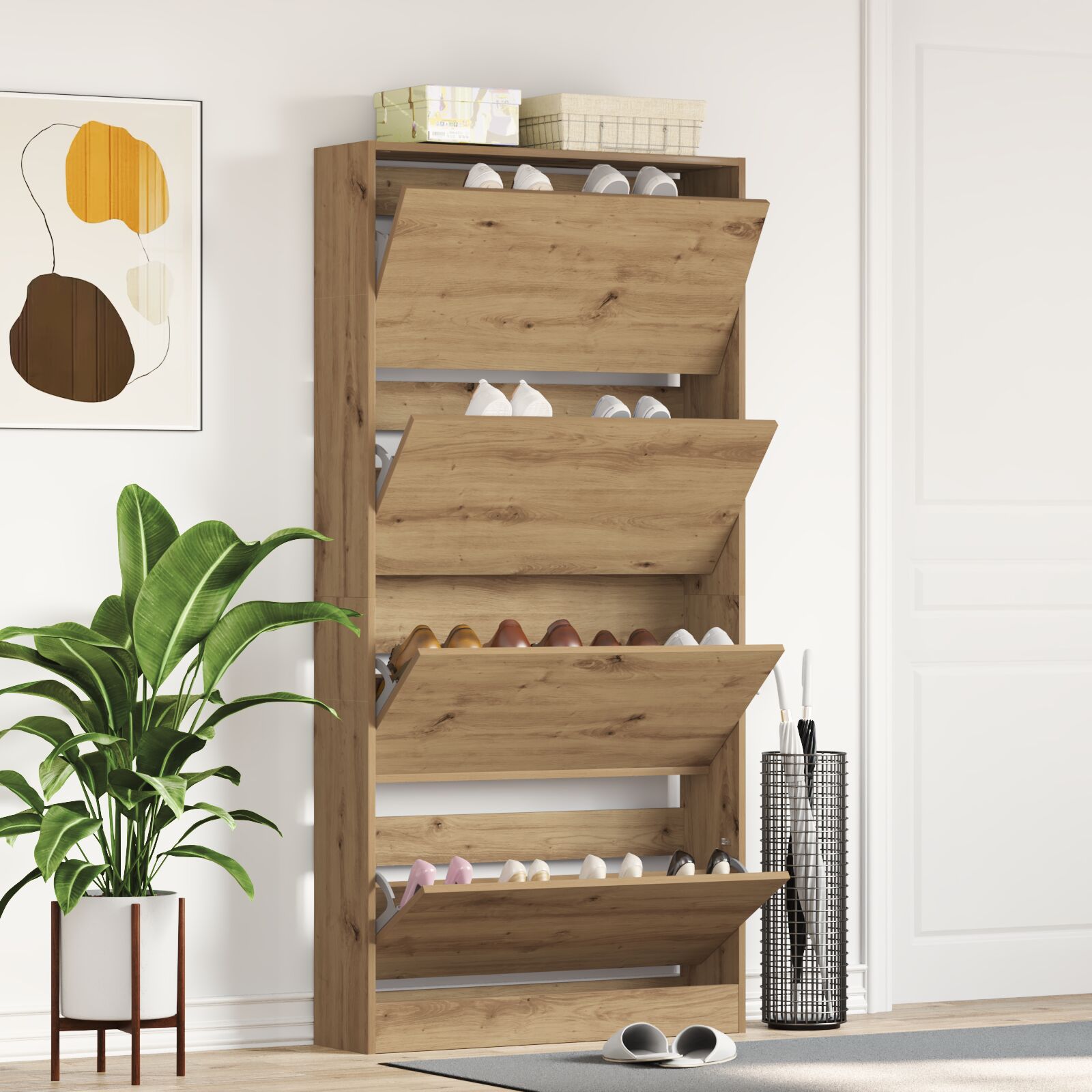 Schuhschrank Handwerkliche Eiche Holzwerkstoff 80 X 21 X 163.5 cm