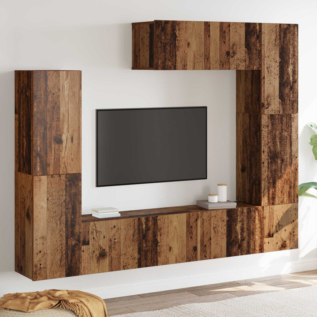 Wohnwand 7 Teile Tv Schrank Set Wandmontiert Engineered Wood