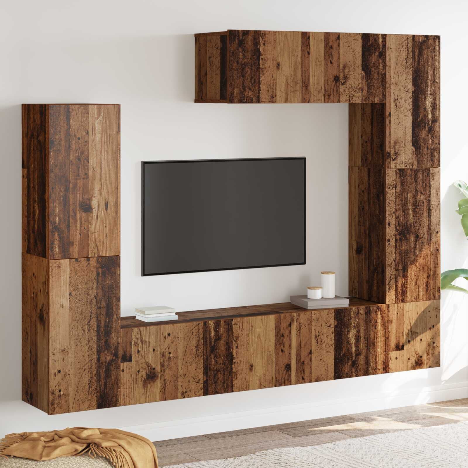 Wohnwand 7 Teile Tv Schrank Set Wandmontiert Engineered Wood