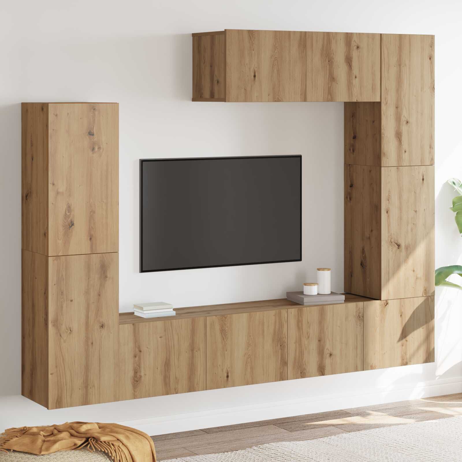 Wohnwand 7-teiliges TV Schrank Set - Wandmontierter Artisan Eiche Holzwerkstoff