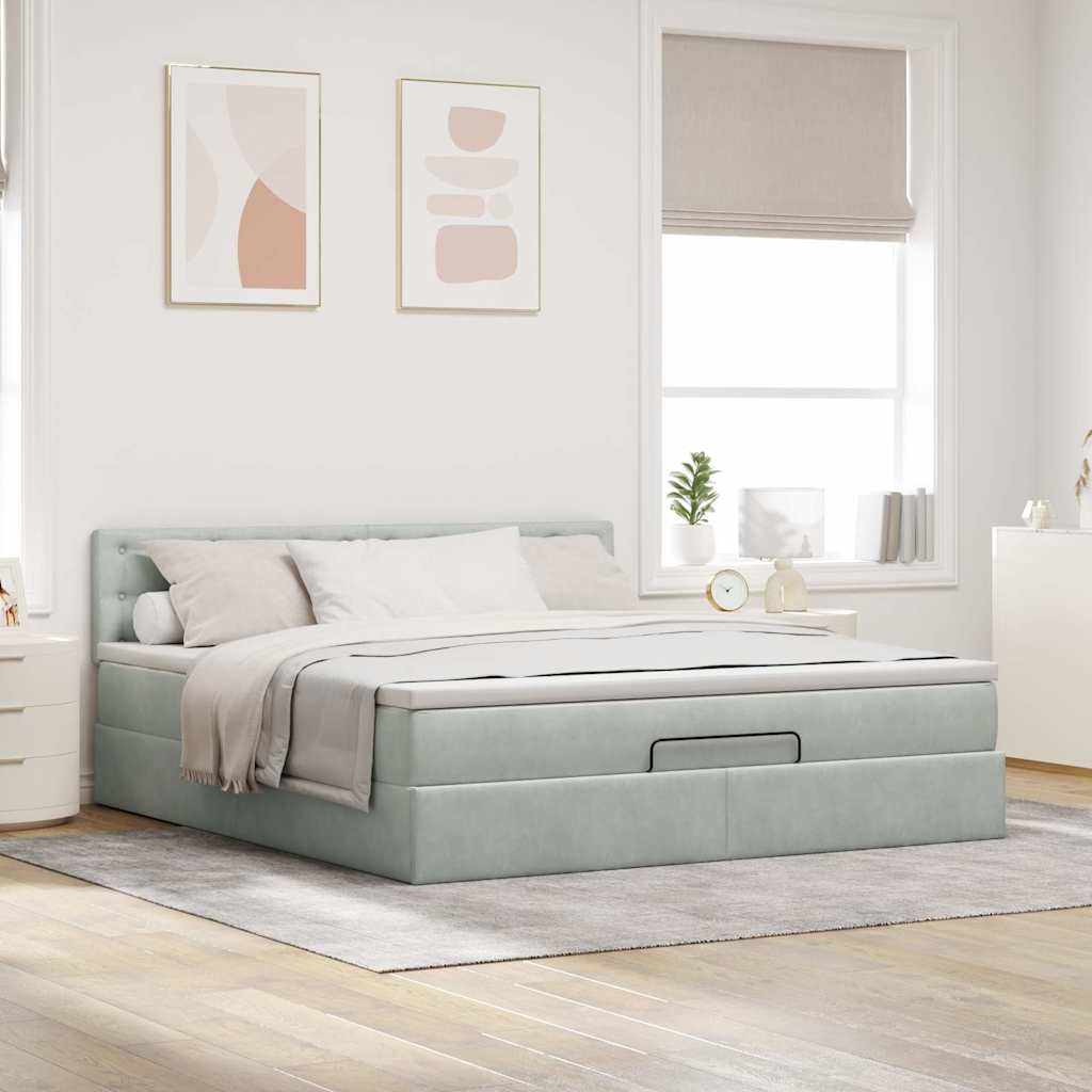 Ottoman-Bett Mit Matratze Samt Hellgrau - Konfigurierbar!!!