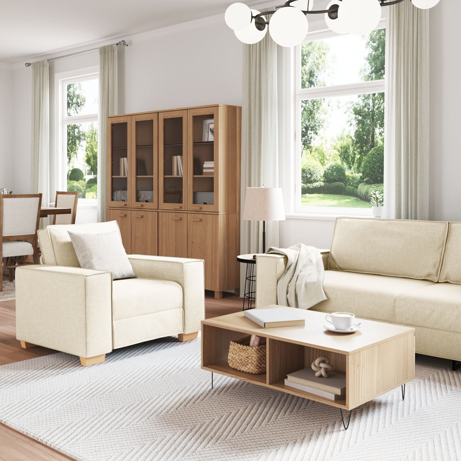 3-Tlg. Sofagarnitur 3,2,1 - Sitzer, Mit Kissen, Leinen