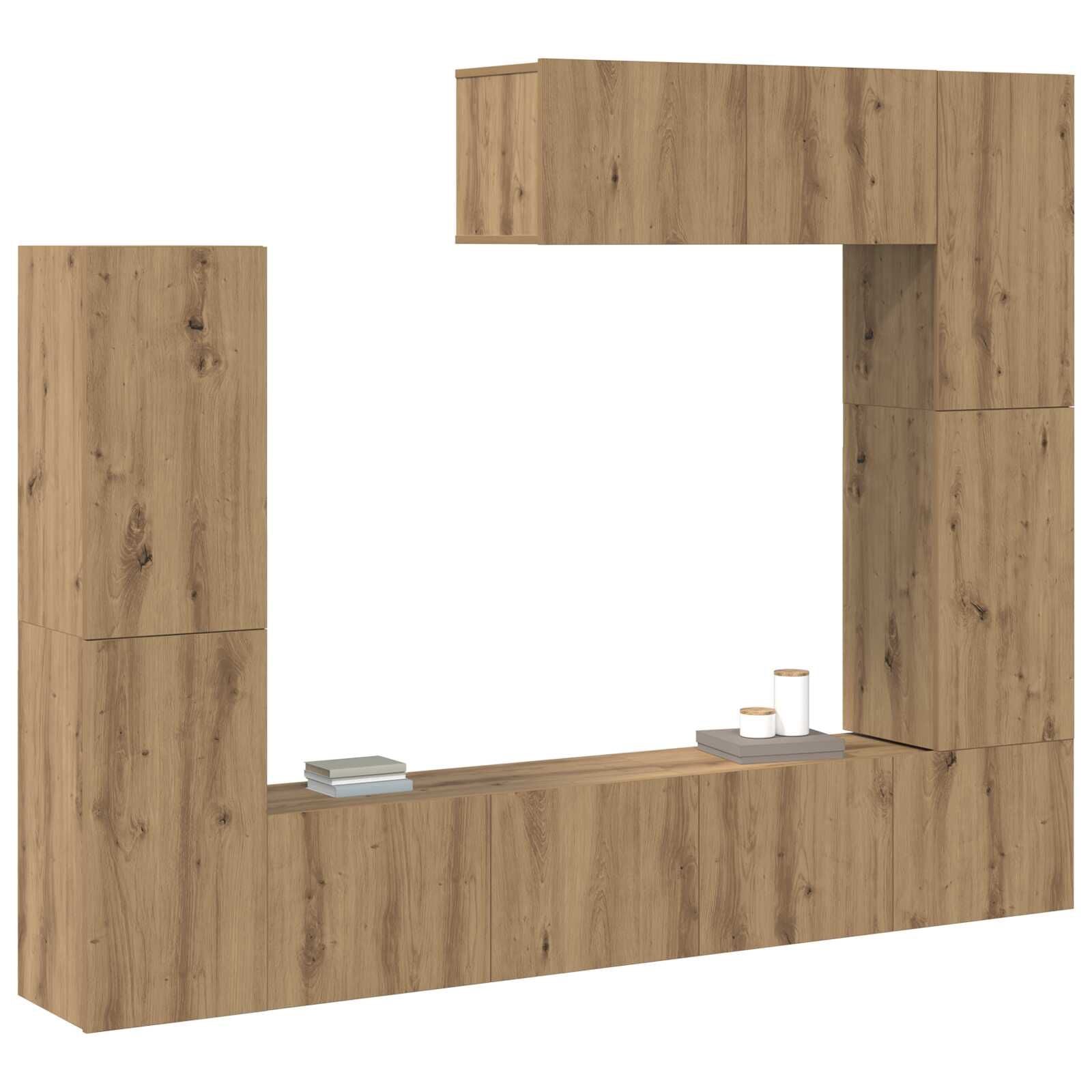 Wohnwand 7-teiliges TV Schrank Set - Wandmontierter Artisan Eiche Holzwerkstoff