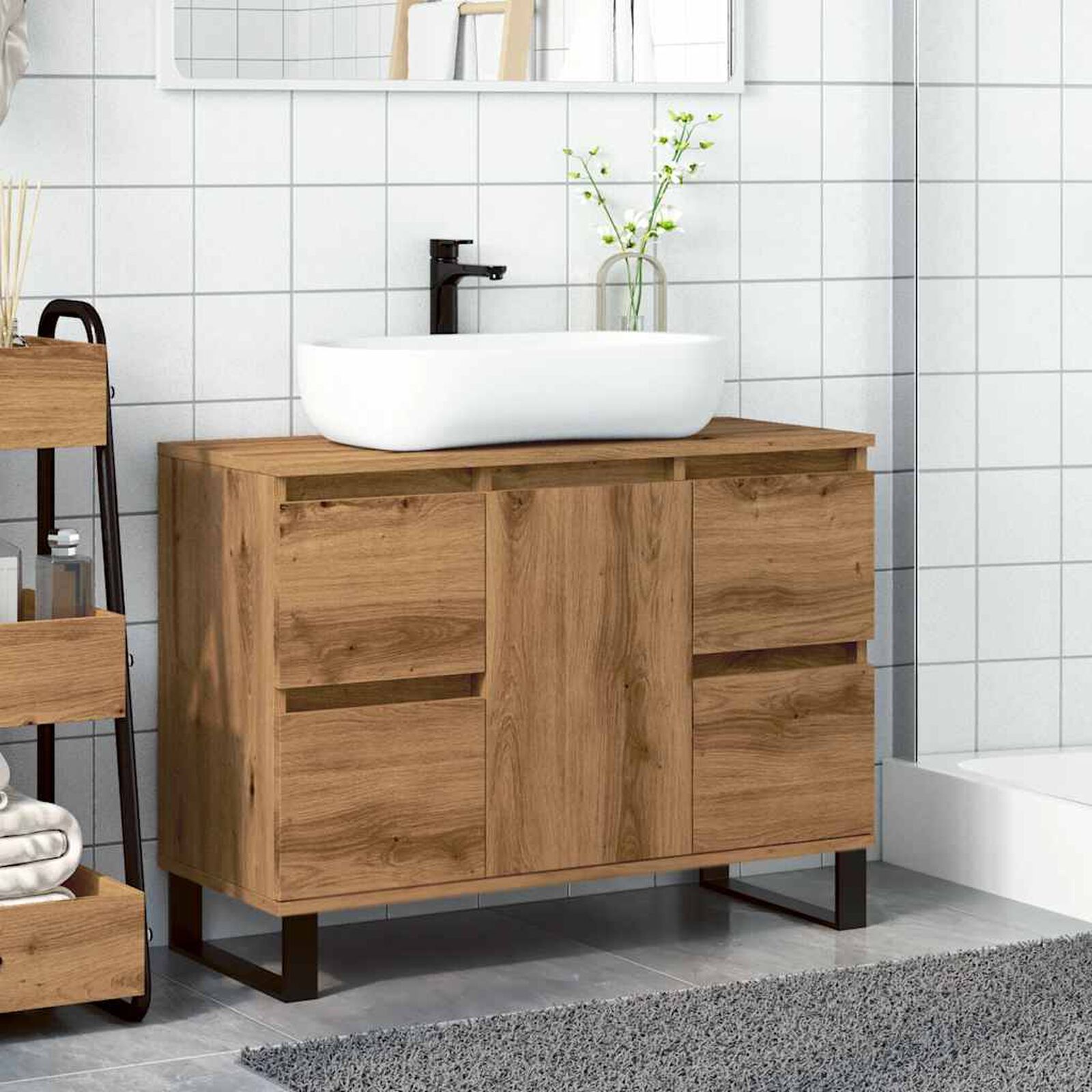 Waschbeckenunterschrank Artisan-Eiche 80X33X60 Cm Holzwerkstoff